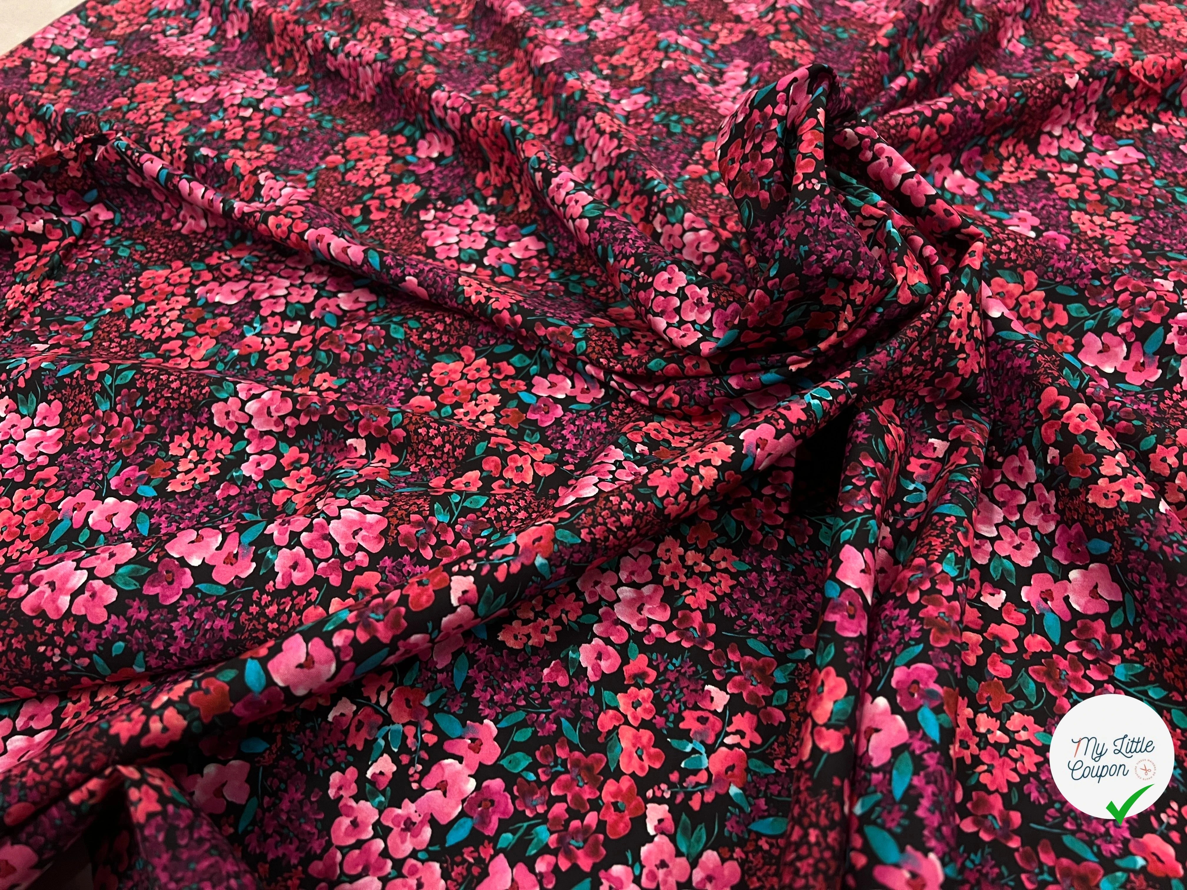 (Chute) POPELINE COTON DIGITAL FLOWERS – BLACK - My Little Coupon