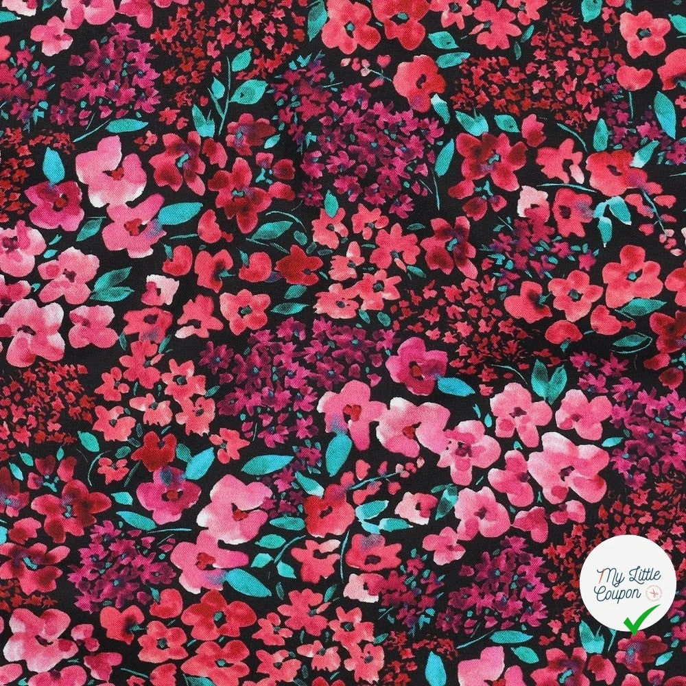 FINE POPLIN DIGITAL FLOWERS – BLACK - My Little Coupon