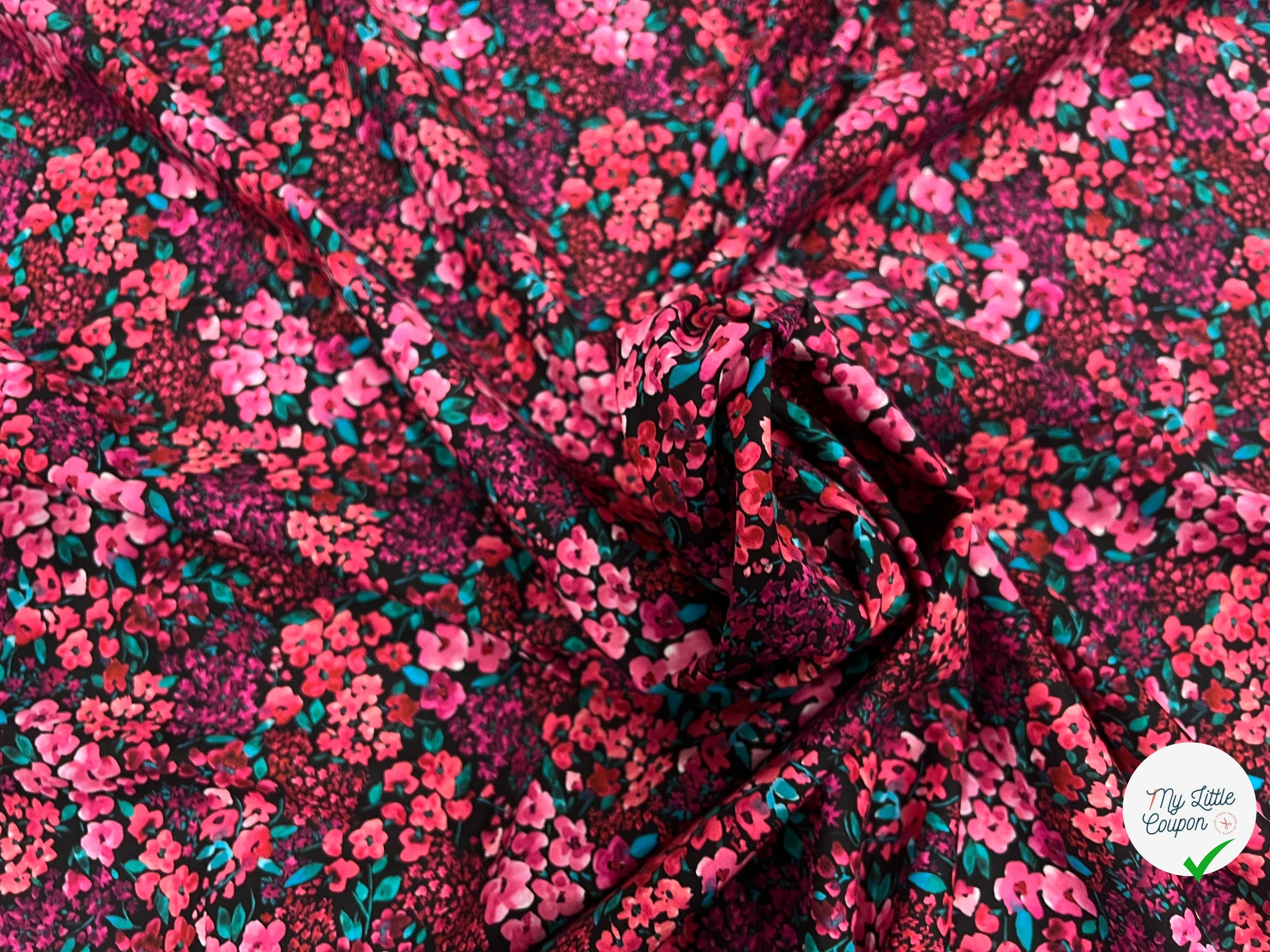 (Chute) POPELINE COTON DIGITAL FLOWERS – BLACK - My Little Coupon