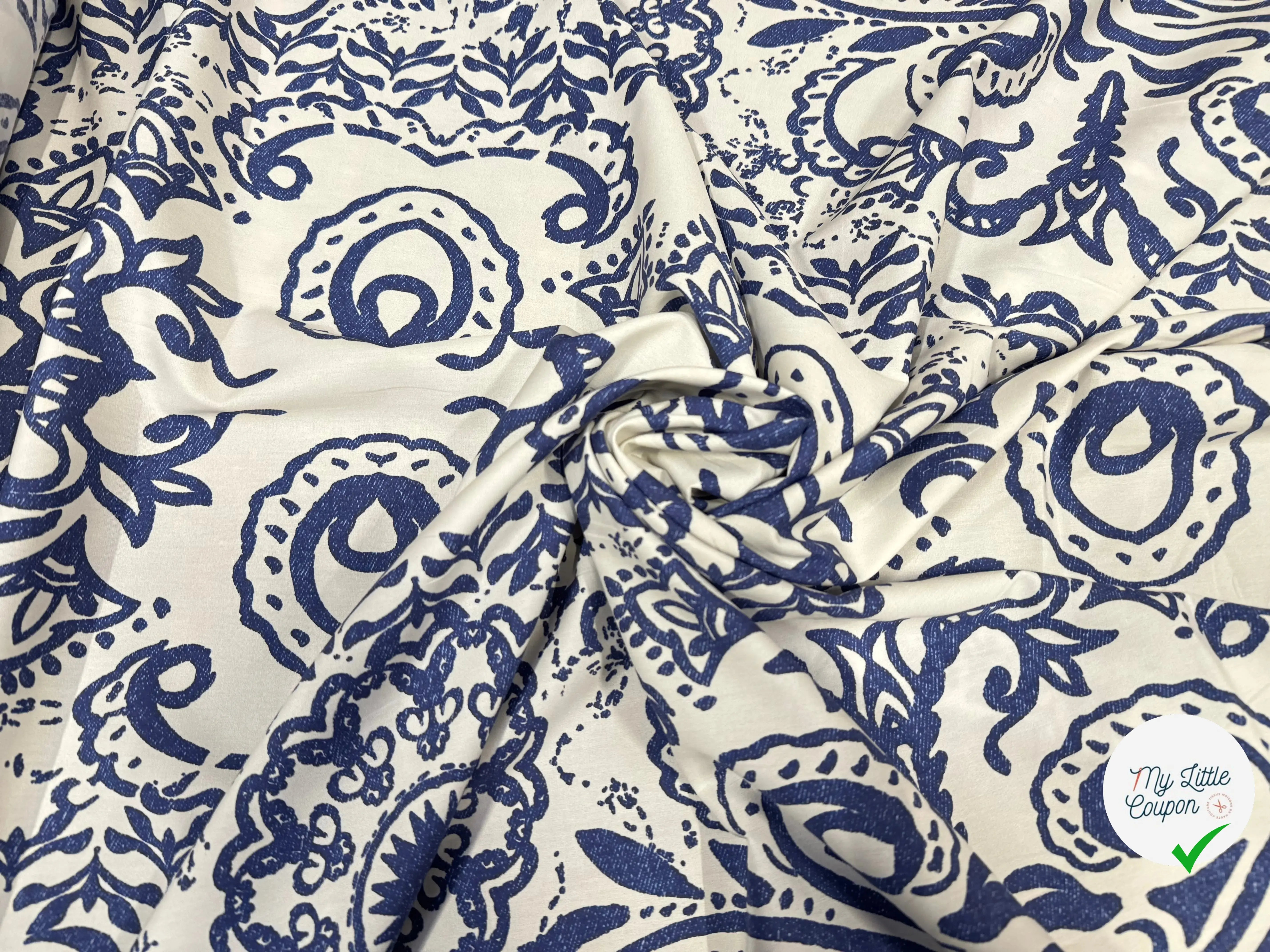 POPELINE COTON IMPRIMÉE BLEU - My Little Coupon