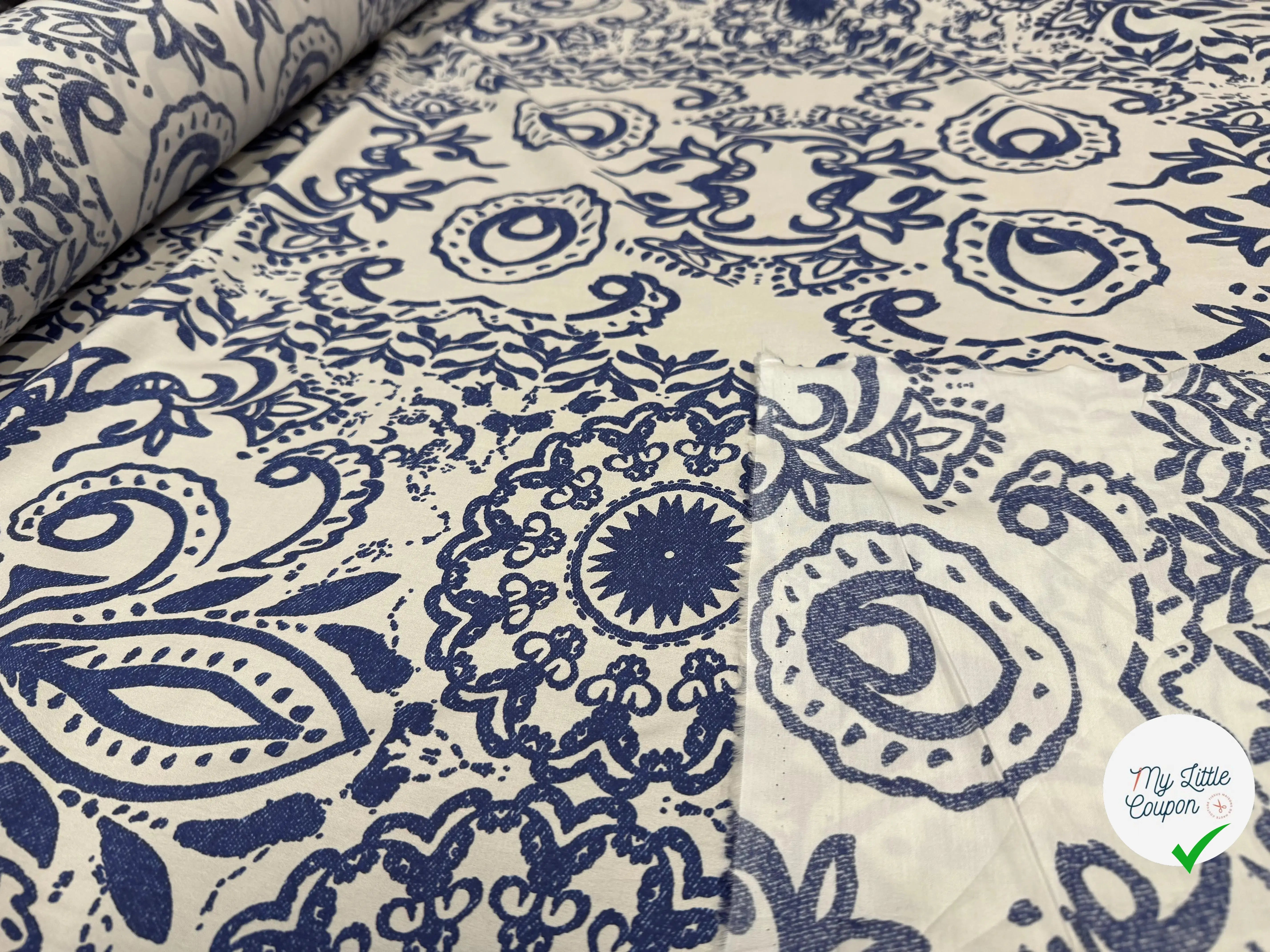 POPELINE COTON IMPRIMÉE BLEU - My Little Coupon