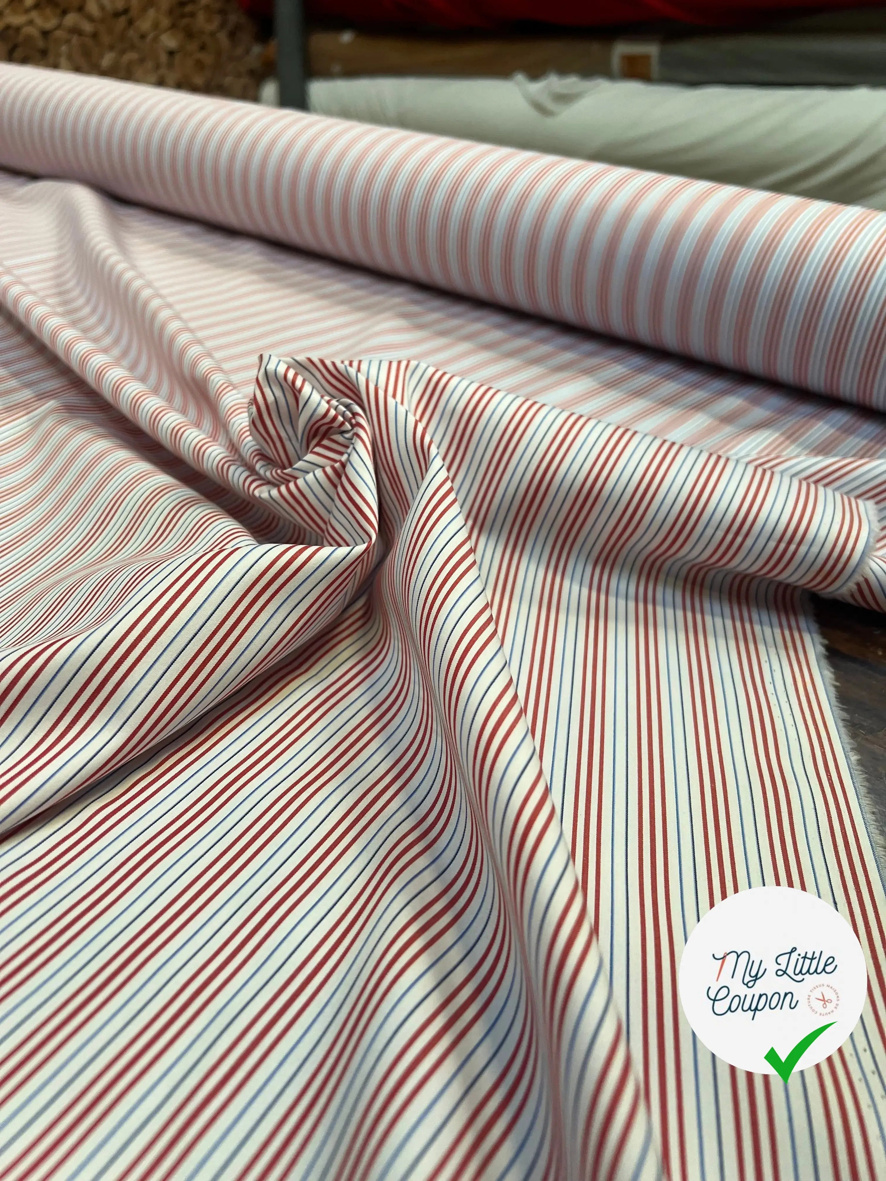 POPELINE DE COTON RAYURES BLEU BLANC ROUGE - My Little Coupon