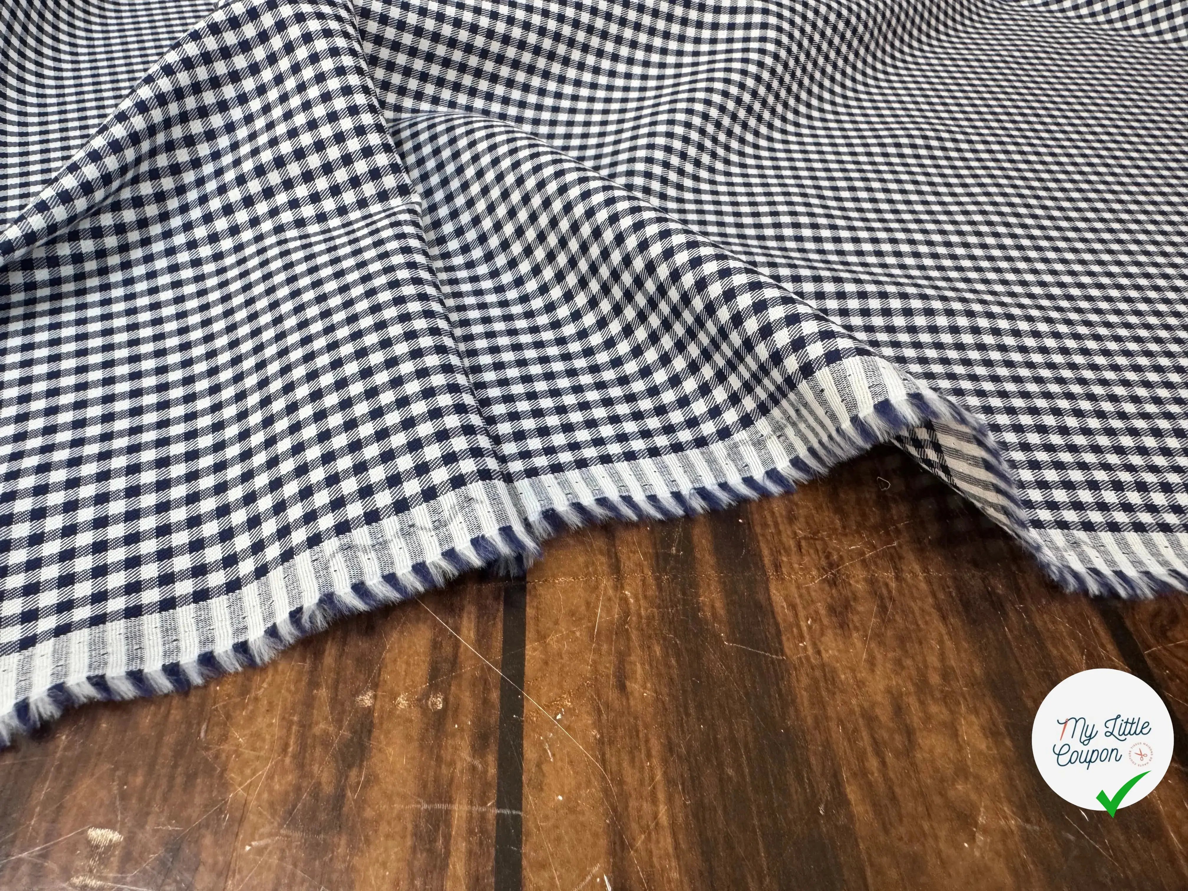 POPELINE DE COTON 100% COTON VICHY BLEU MARINE - My Little Coupon