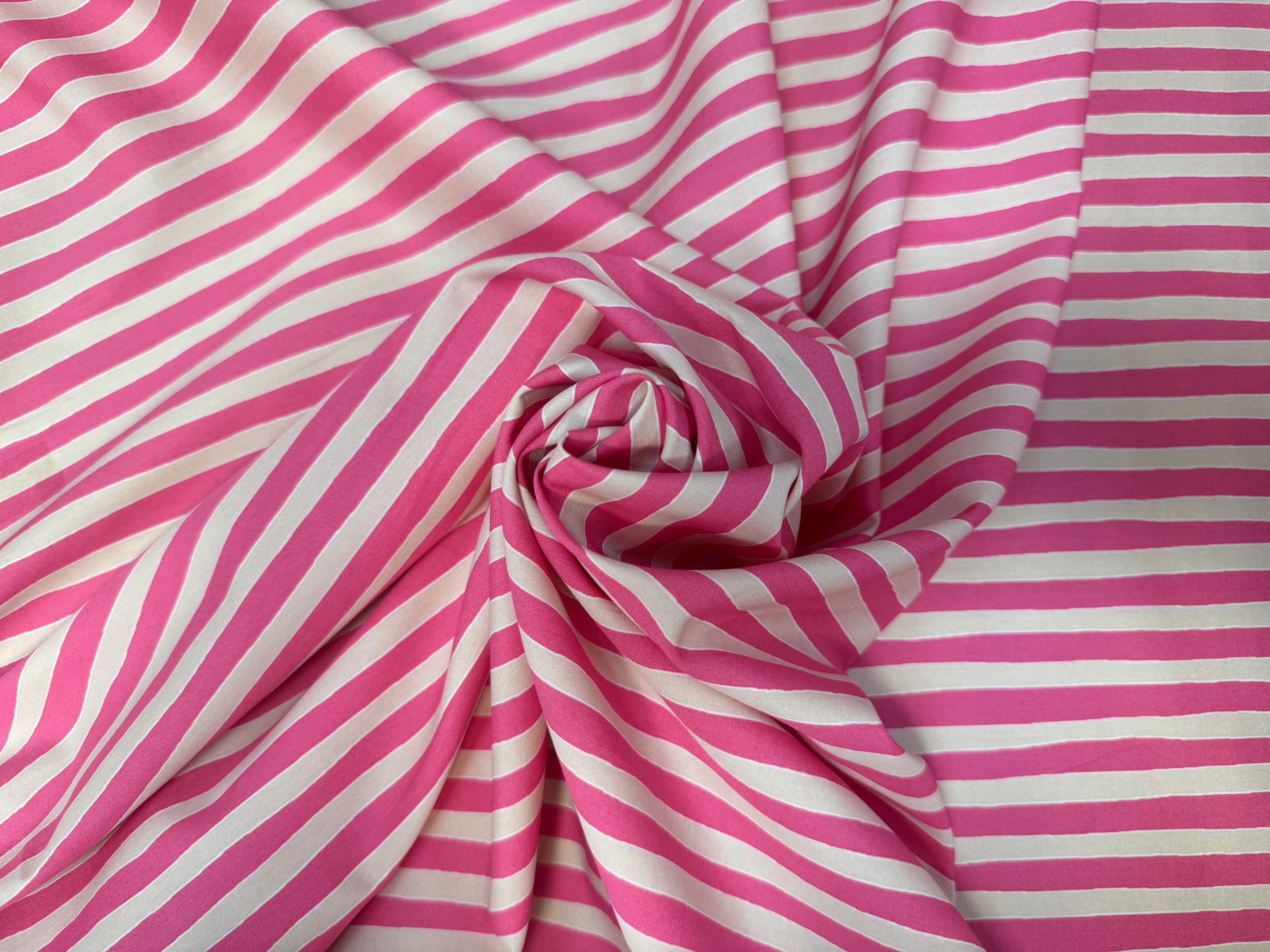 POPELINE DE COTON A RAYURES ROSE ET CREME - My Little Coupon