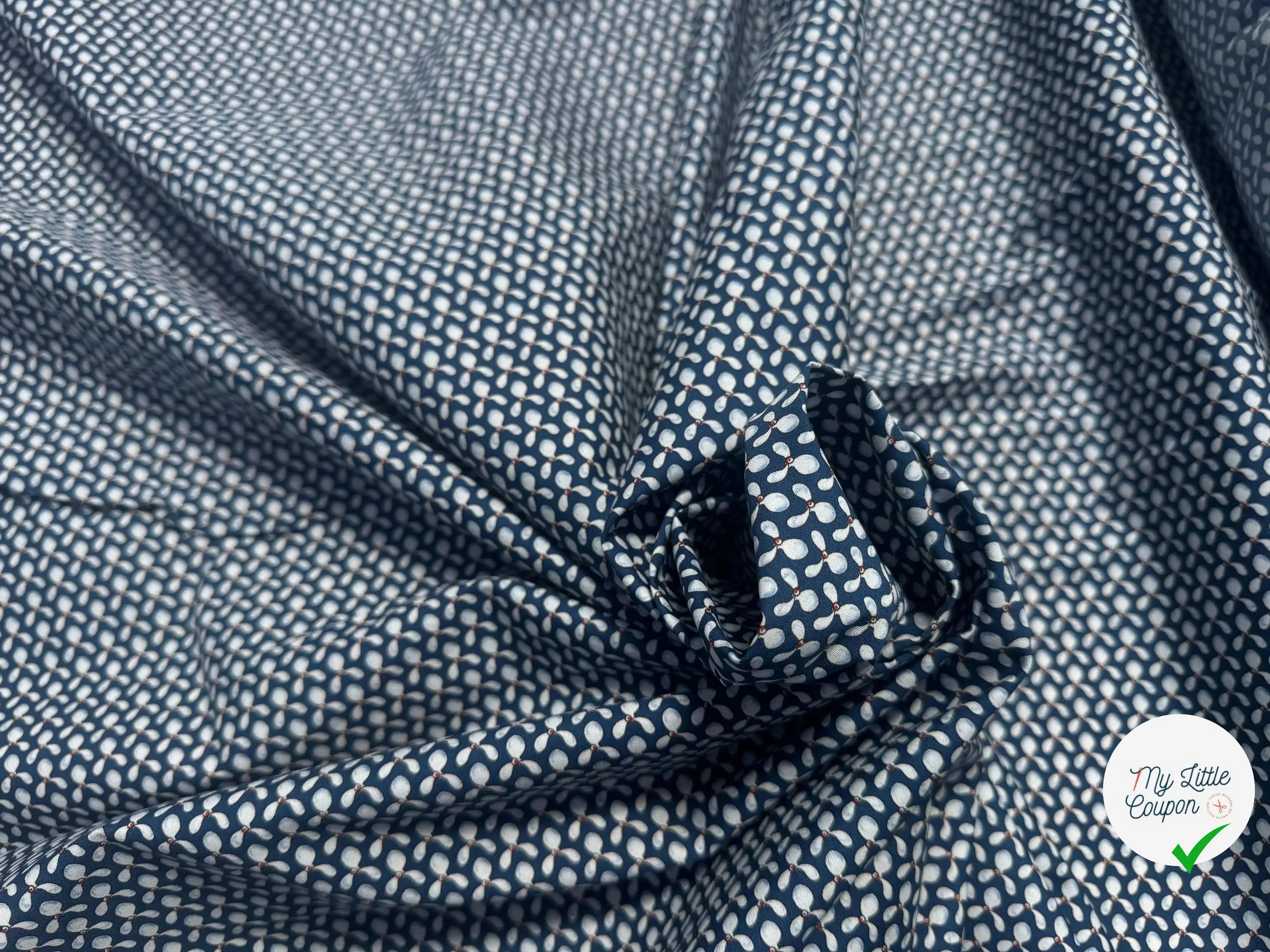 POPELINE DE COTON BLEU PETITS MOTIFS - My Little Coupon