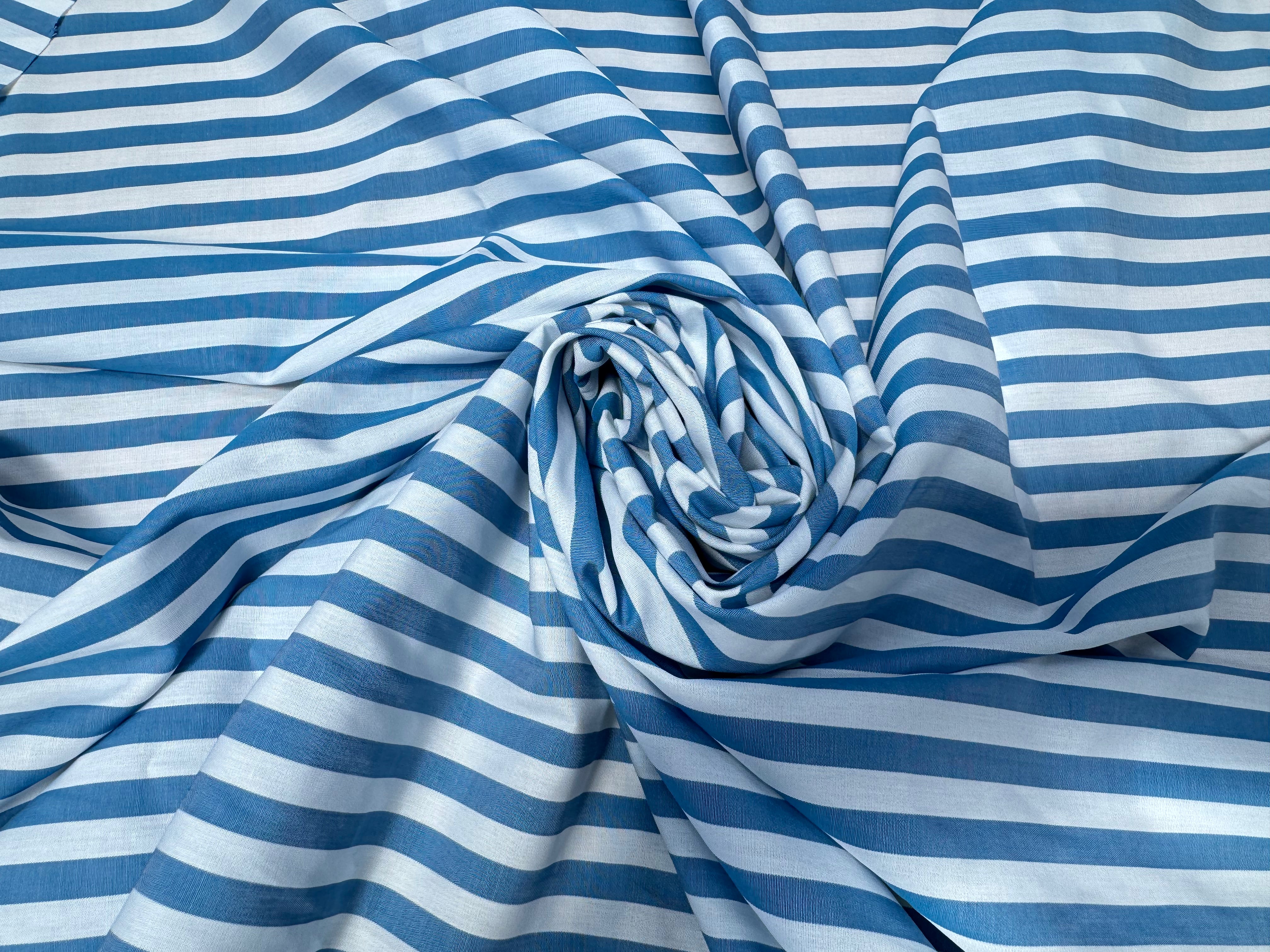 (Chute) POPELINE DE COTON GROSSES RAYURES BLEU ET BLANC FRENCH RIVIERA - My Little Coupon