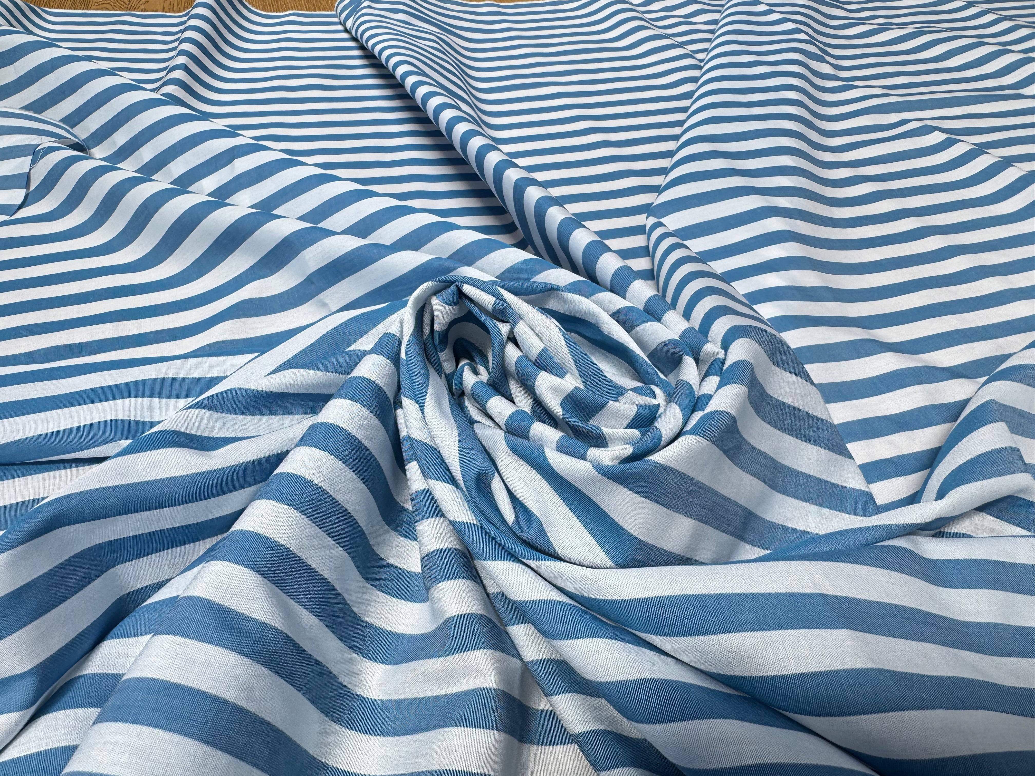 (Chute) POPELINE DE COTON GROSSES RAYURES BLEU ET BLANC FRENCH RIVIERA - My Little Coupon