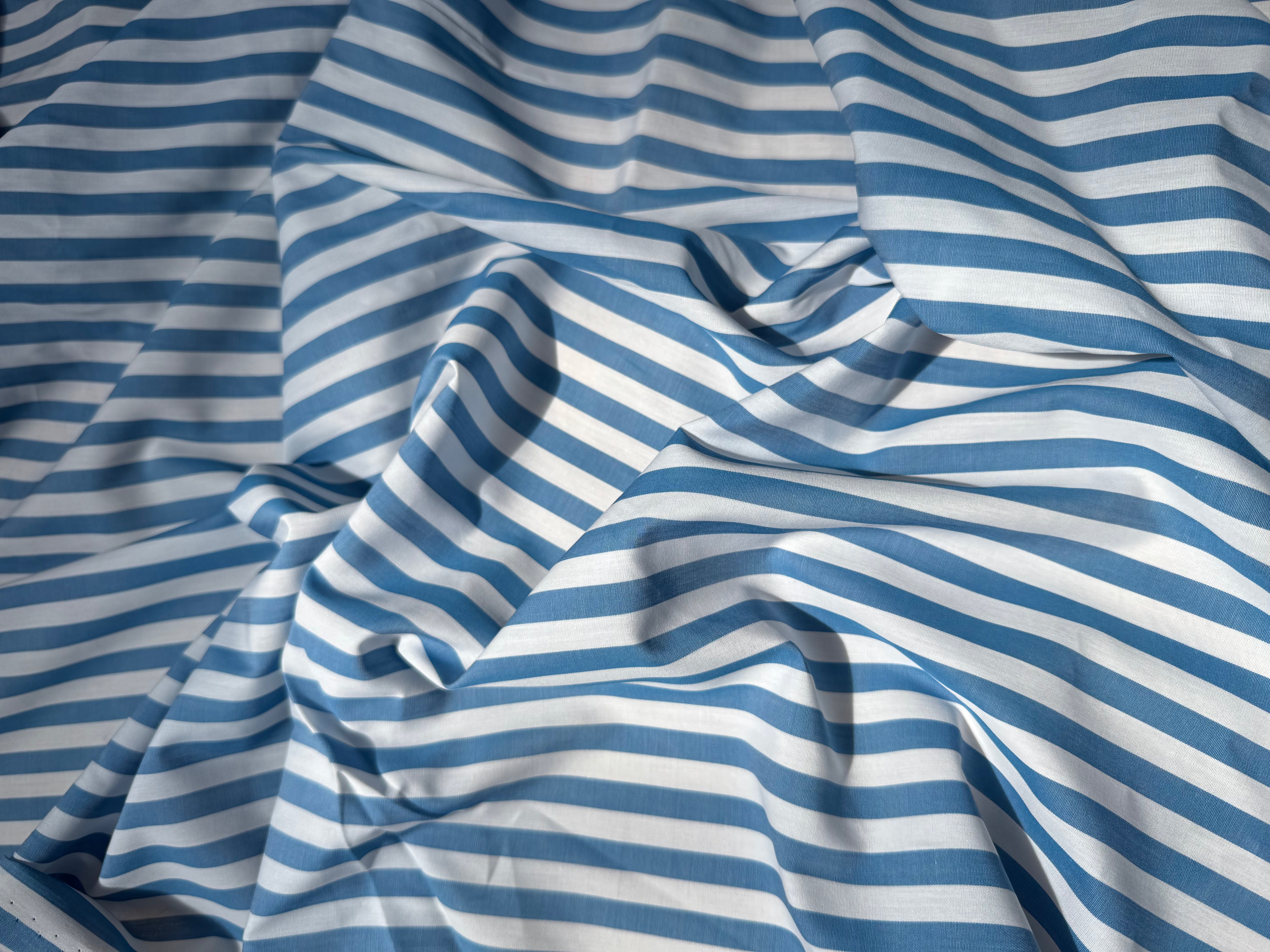 (Chute) POPELINE DE COTON GROSSES RAYURES BLEU ET BLANC FRENCH RIVIERA - My Little Coupon