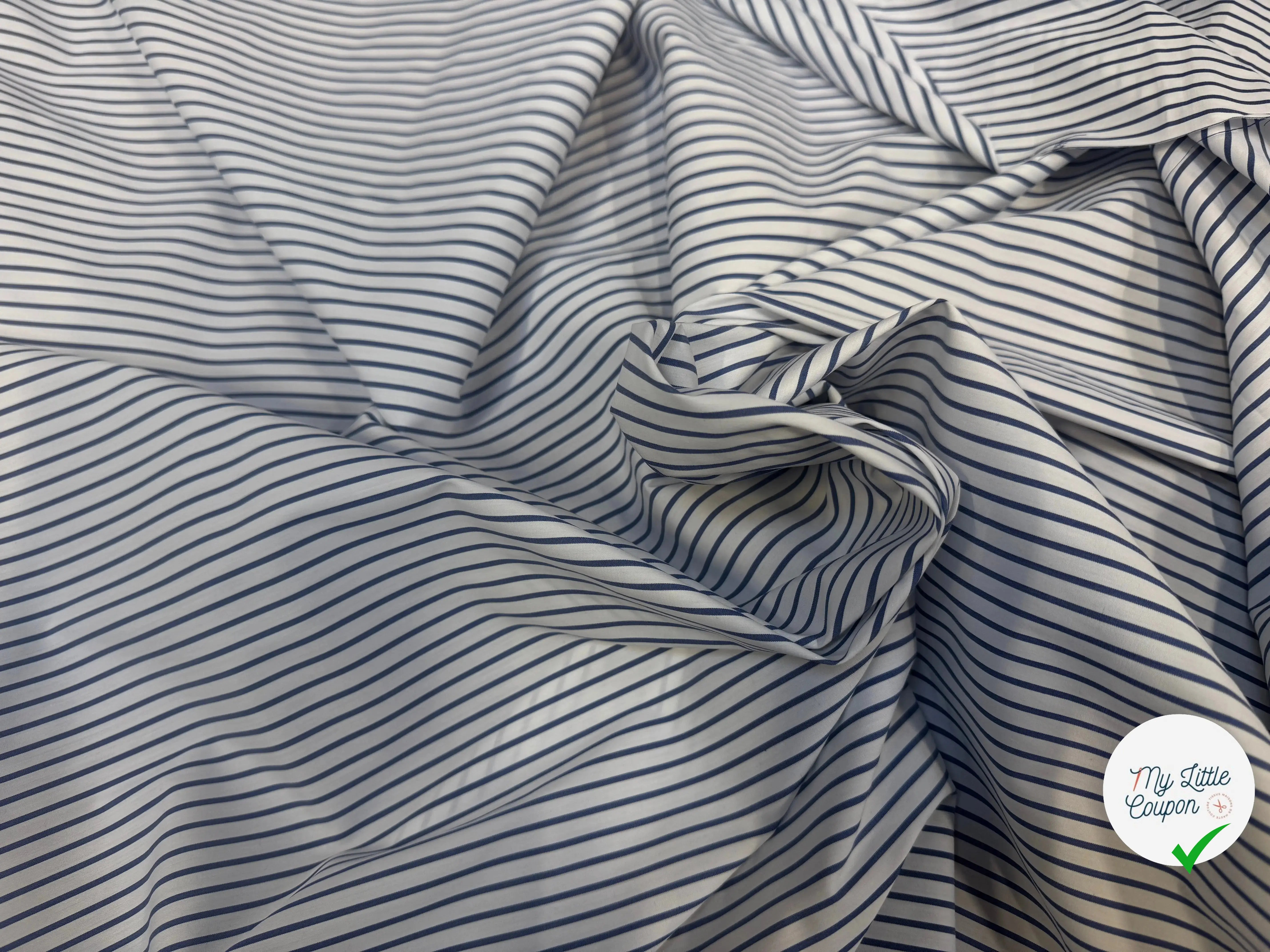 POPELINE DE COTON RAYURES BLEU - My Little Coupon