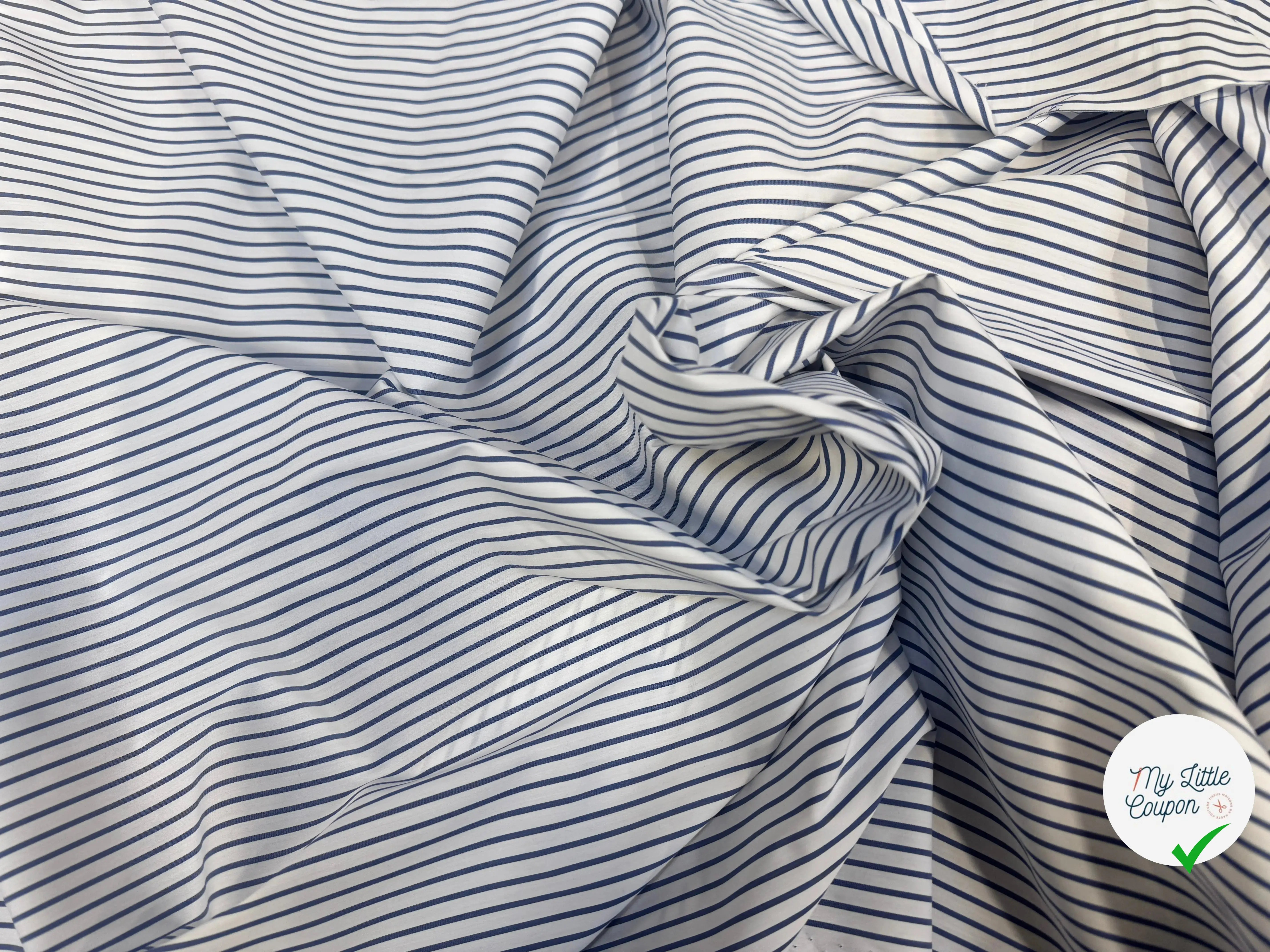 POPELINE DE COTON RAYURES BLEU - My Little Coupon