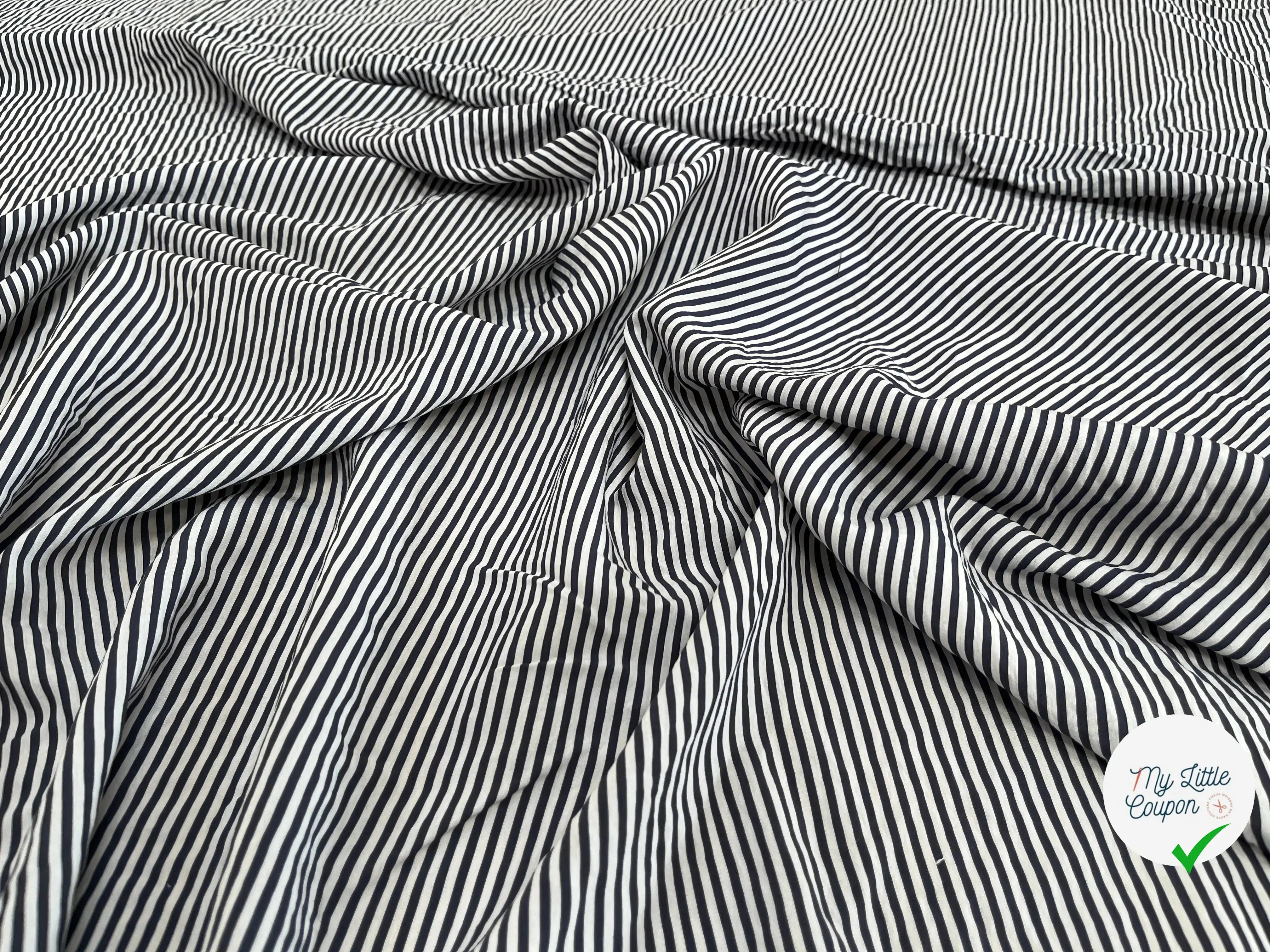 POPELINE TISSU CHEMISE À RAYURE BLEU FONCÉ BLANC UN PEU STRETCH - My Little Coupon