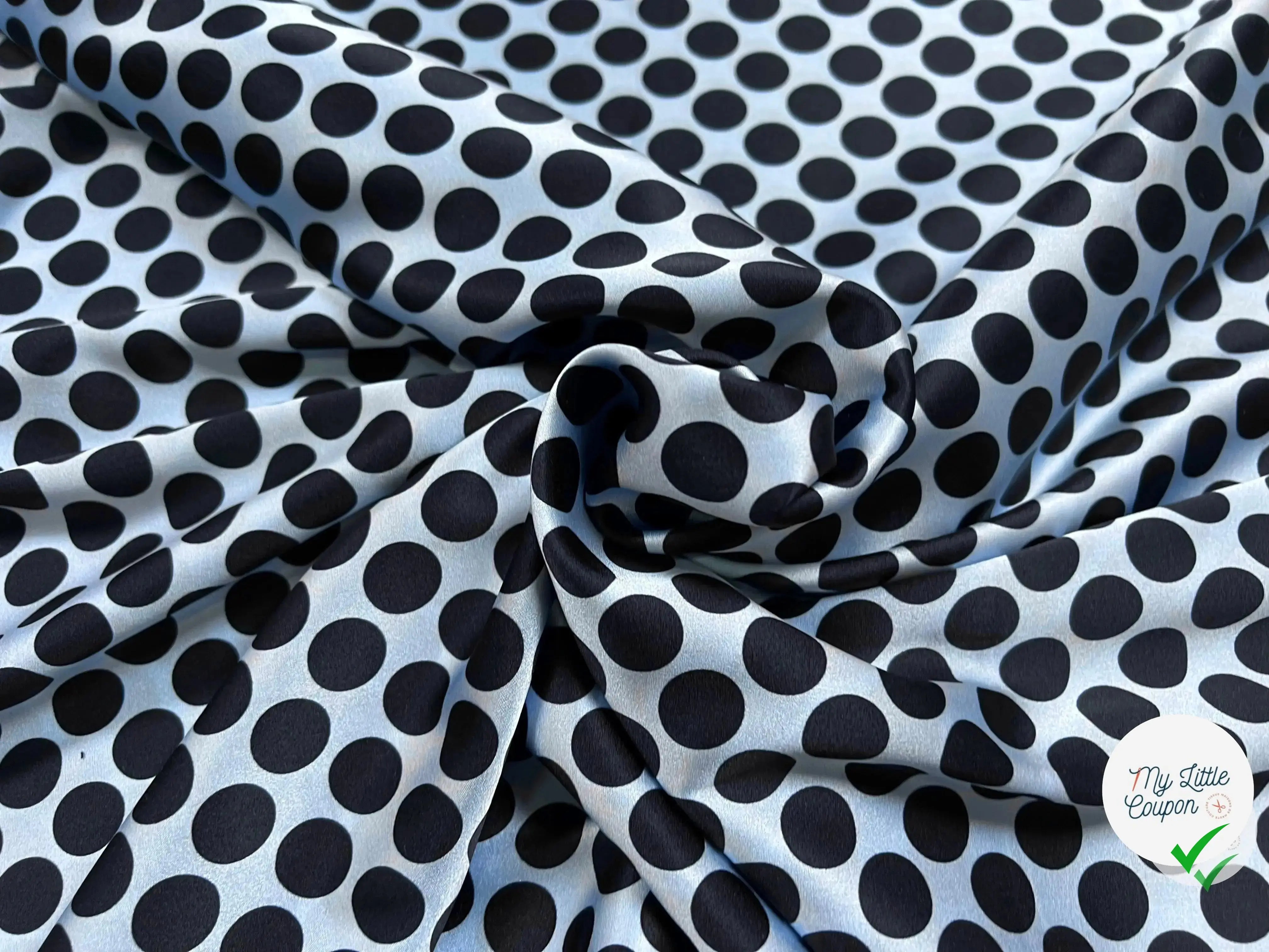SATIN DE SOIE POIS FOND BLEU - My Little Coupon - tissu - coudre