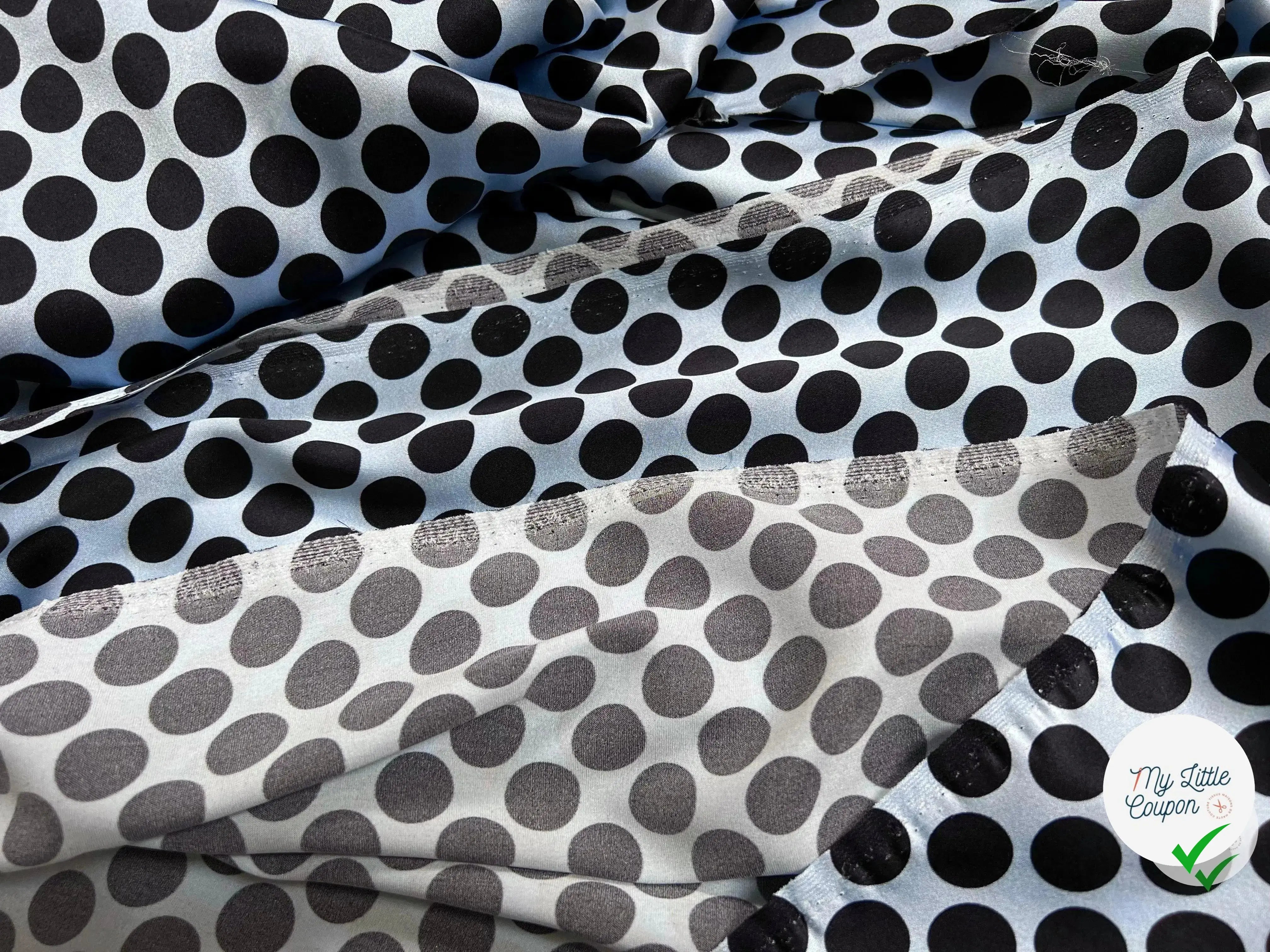 SATIN DE SOIE POIS FOND BLEU - My Little Coupon - tissu - coudre