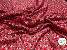 SATIN DE VISCOSE FOND ROSE FLEURS BLANC ROUGE ET BLEU - My Little Coupon