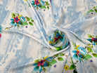 SATIN FLEURS AND CITY IMPRIMÉ TENDANCE BLEU - My Little Coupon