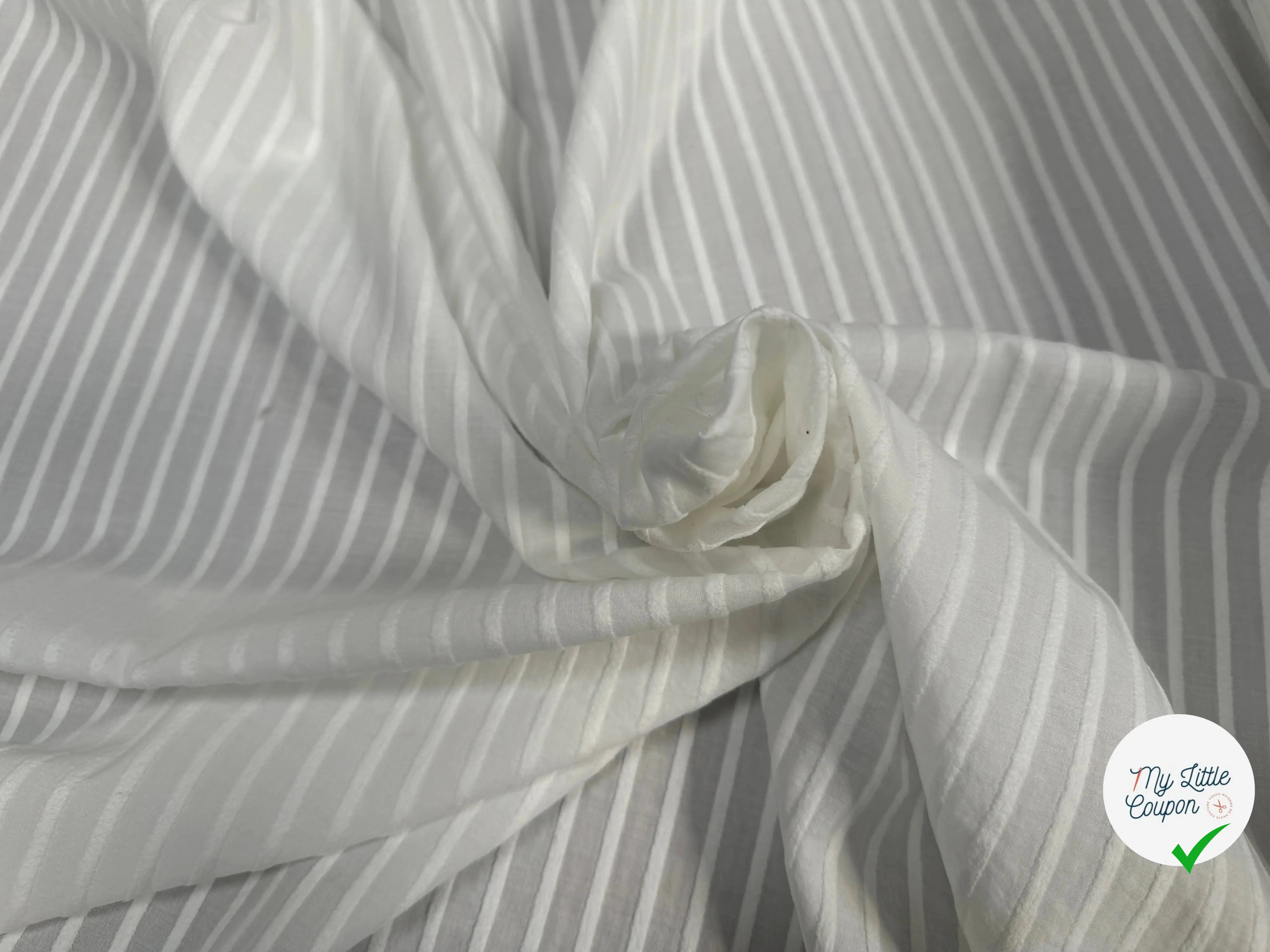 TISSU COTON BLANC À RAYURES DUVETEUSES - My Little Coupon