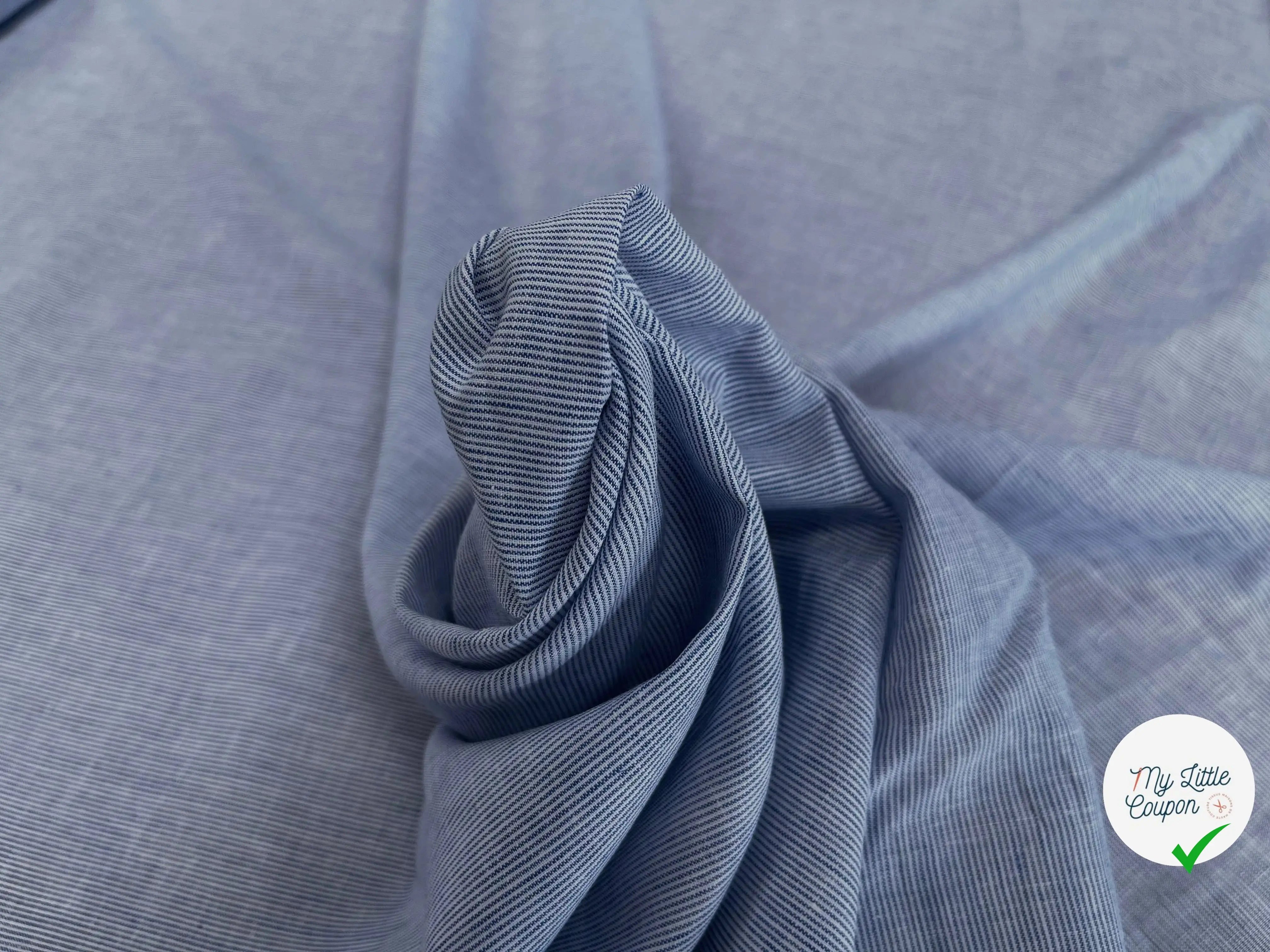TISSU COTON CHEMISE RAYURE FINE BLEU BLANC - My Little Coupon