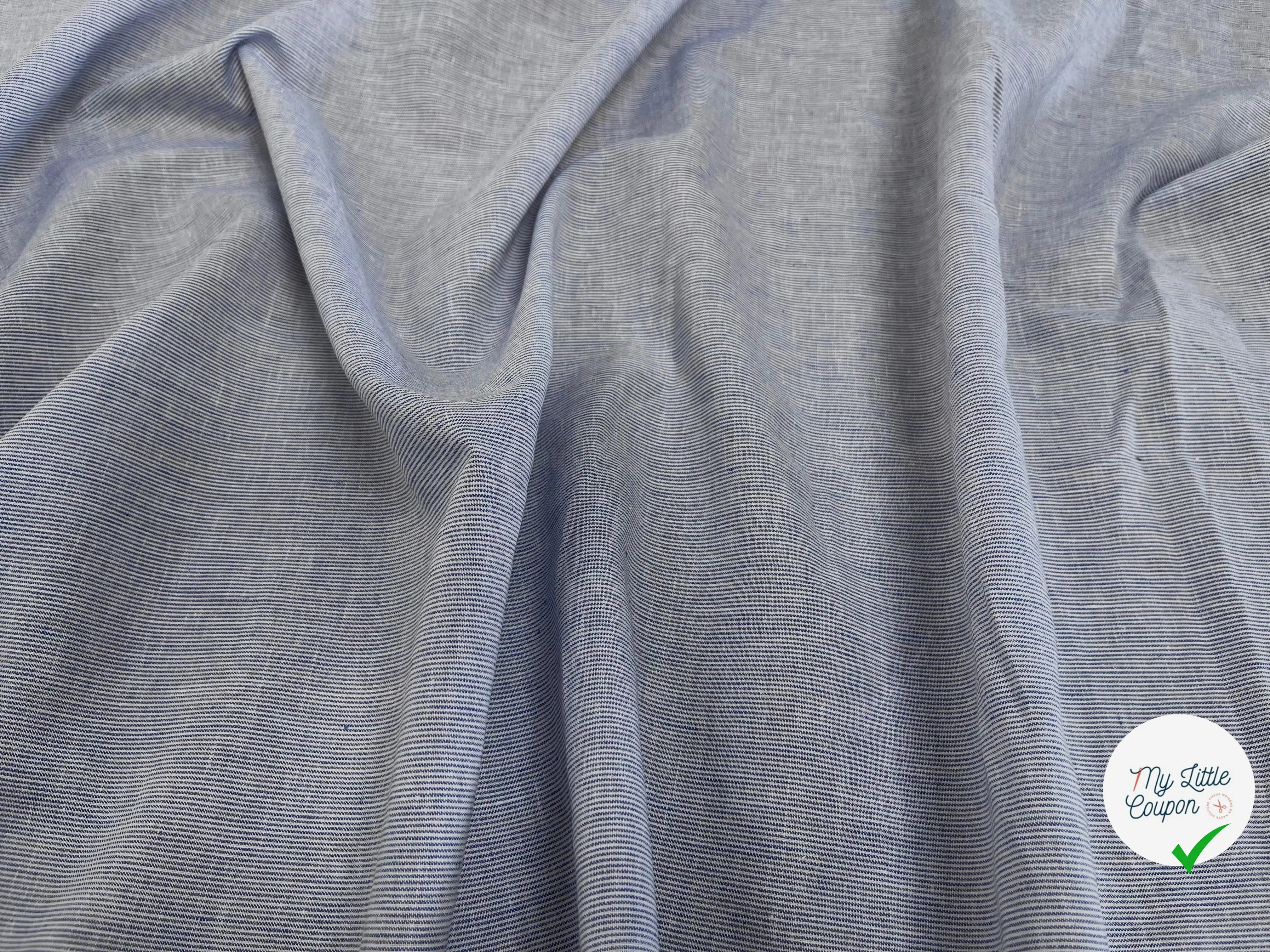 TISSU COTON CHEMISE RAYURE FINE BLEU BLANC - My Little Coupon