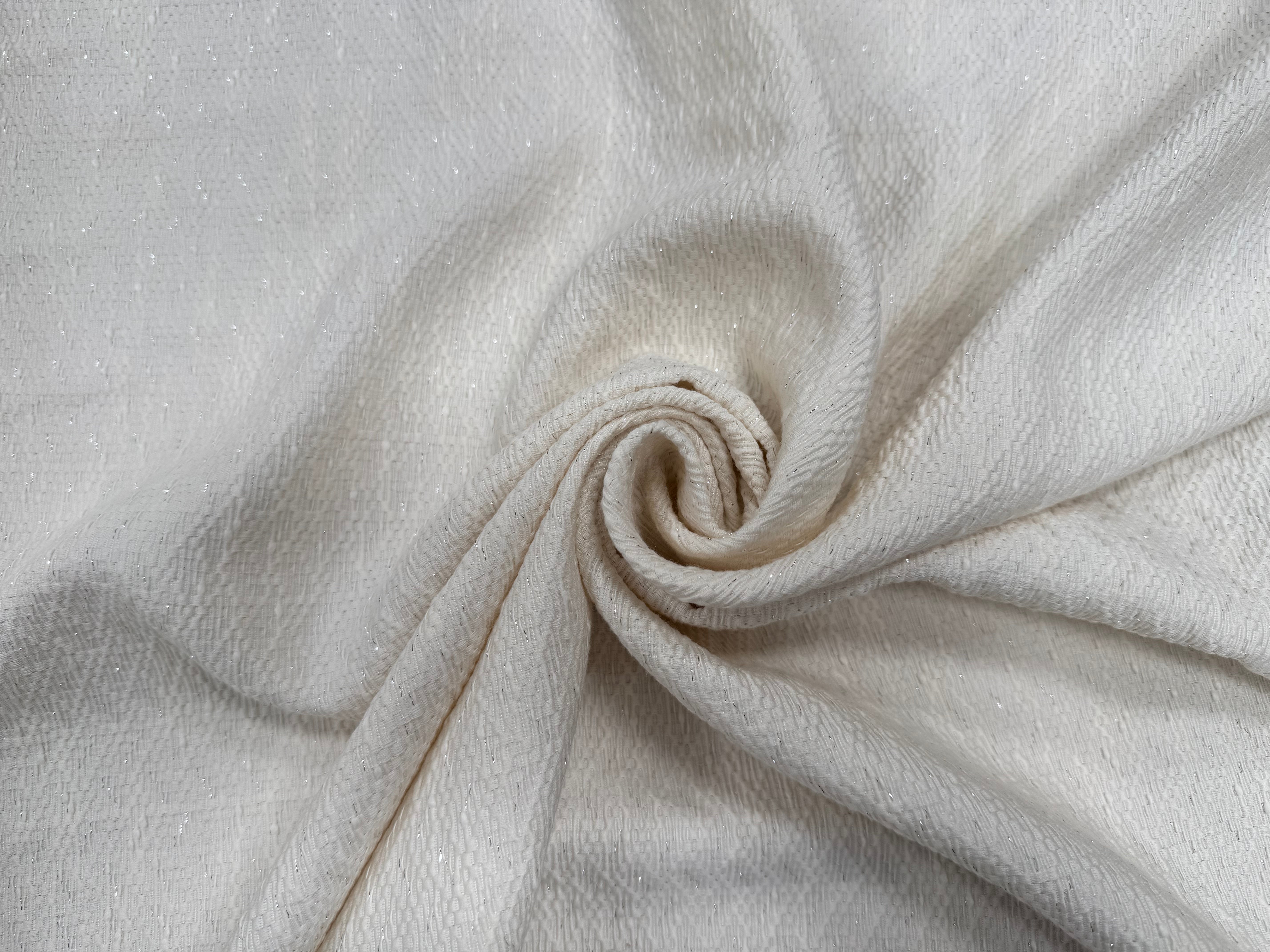 TISSU COTON CROISÉ CREME FLUIDE STYLE TWEED LUREX - My Little Coupon