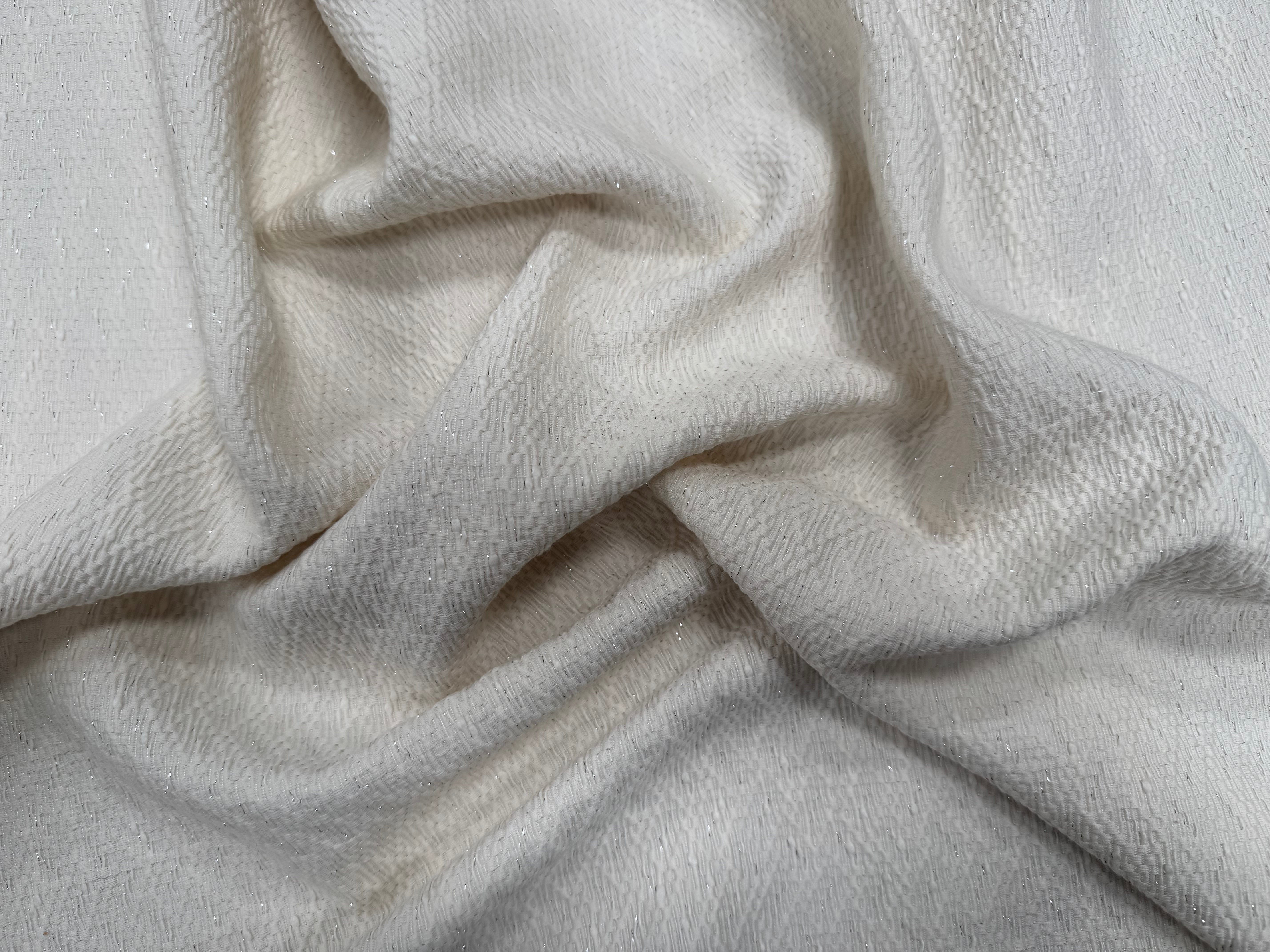 TISSU COTON CROISÉ CREME FLUIDE STYLE TWEED LUREX - My Little Coupon