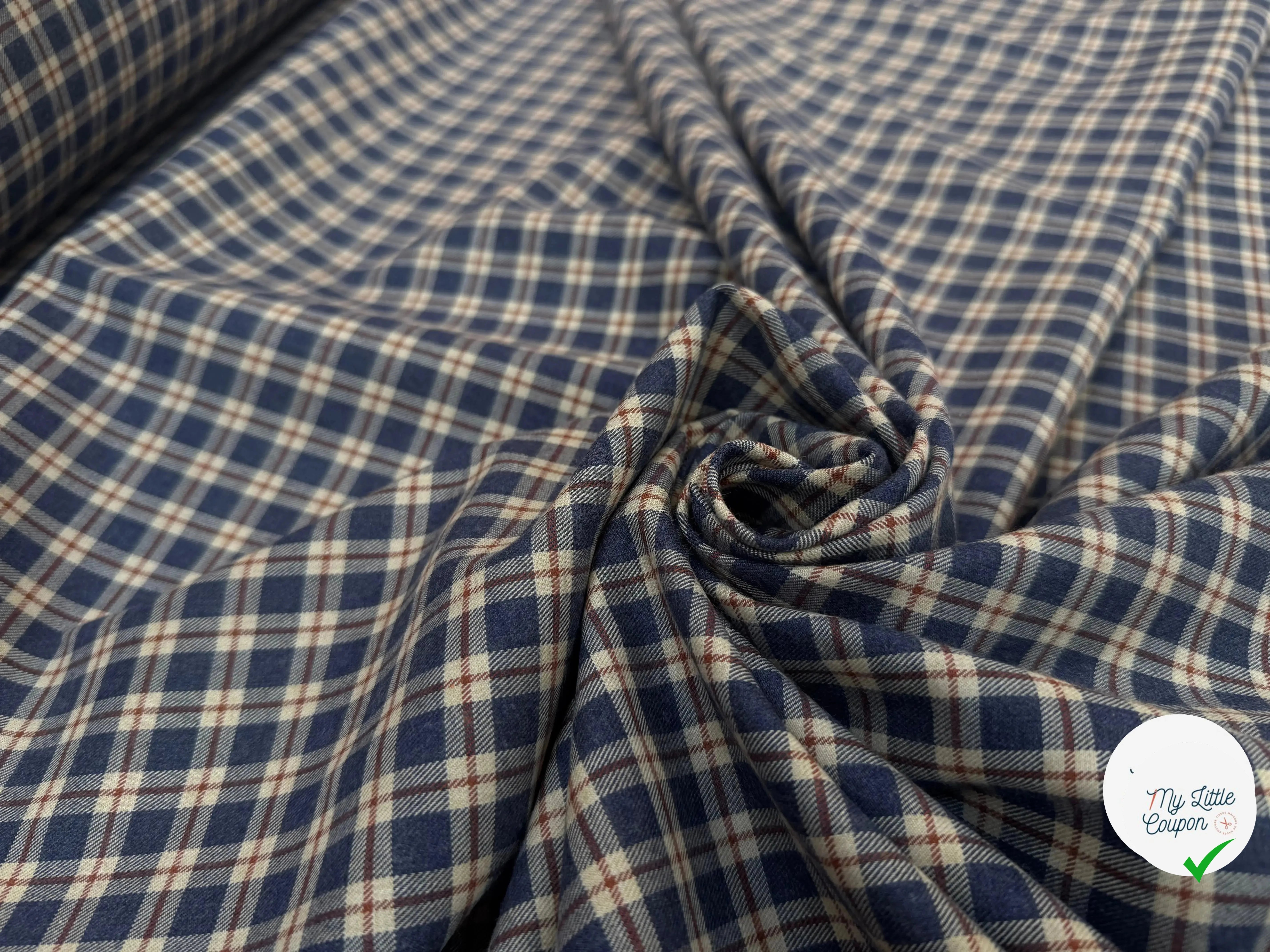 TISSU COTON TRAPPEUR MOTIFS CARREAUX BLEU NAVY TERRACOTTA ET CRÈME EMERISE - My Little Coupon