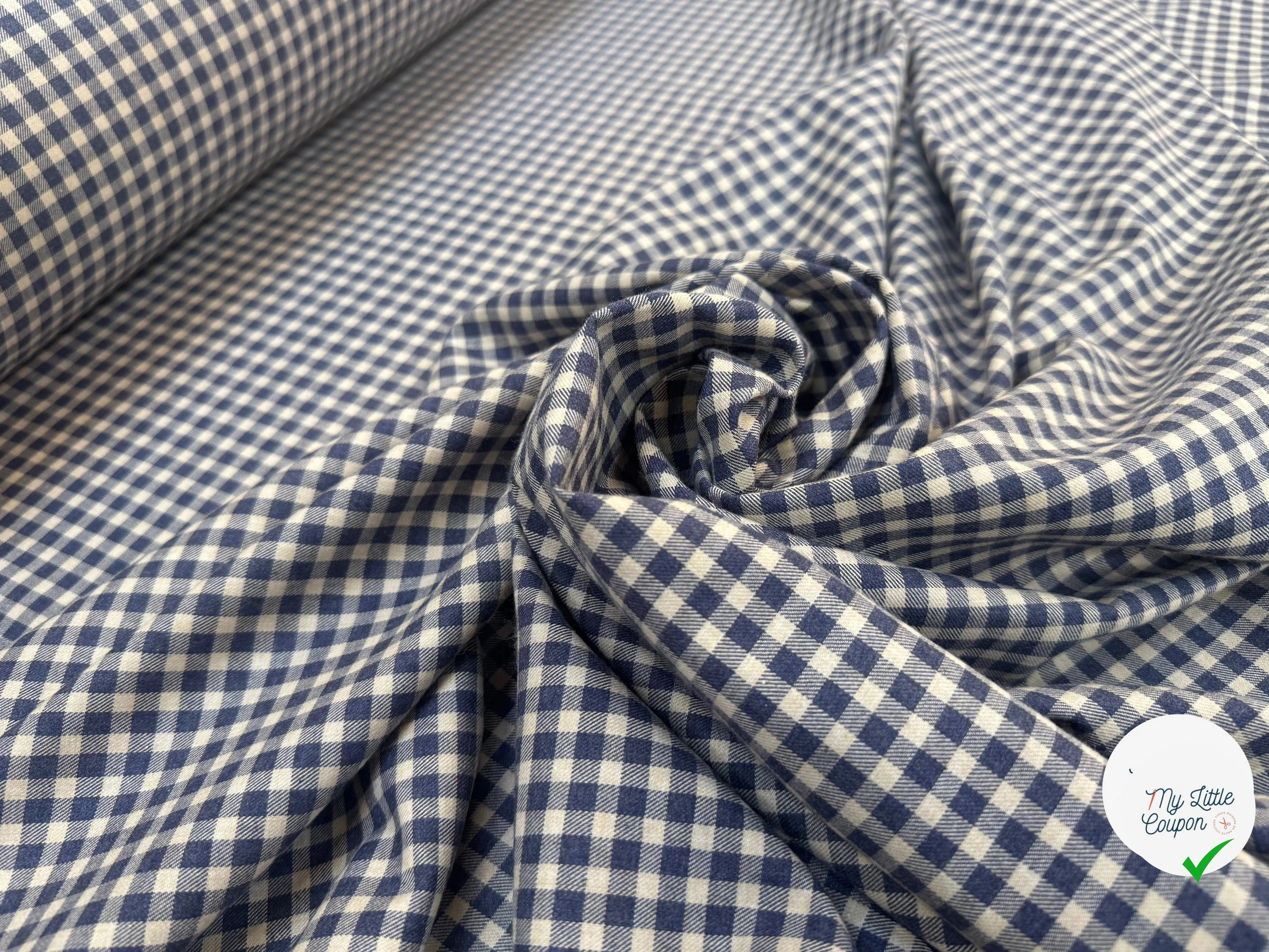 TISSU COTON TRAPPEUR PETITS CARREAUX BLEU ET BEIGE EMERISE - My Little Coupon