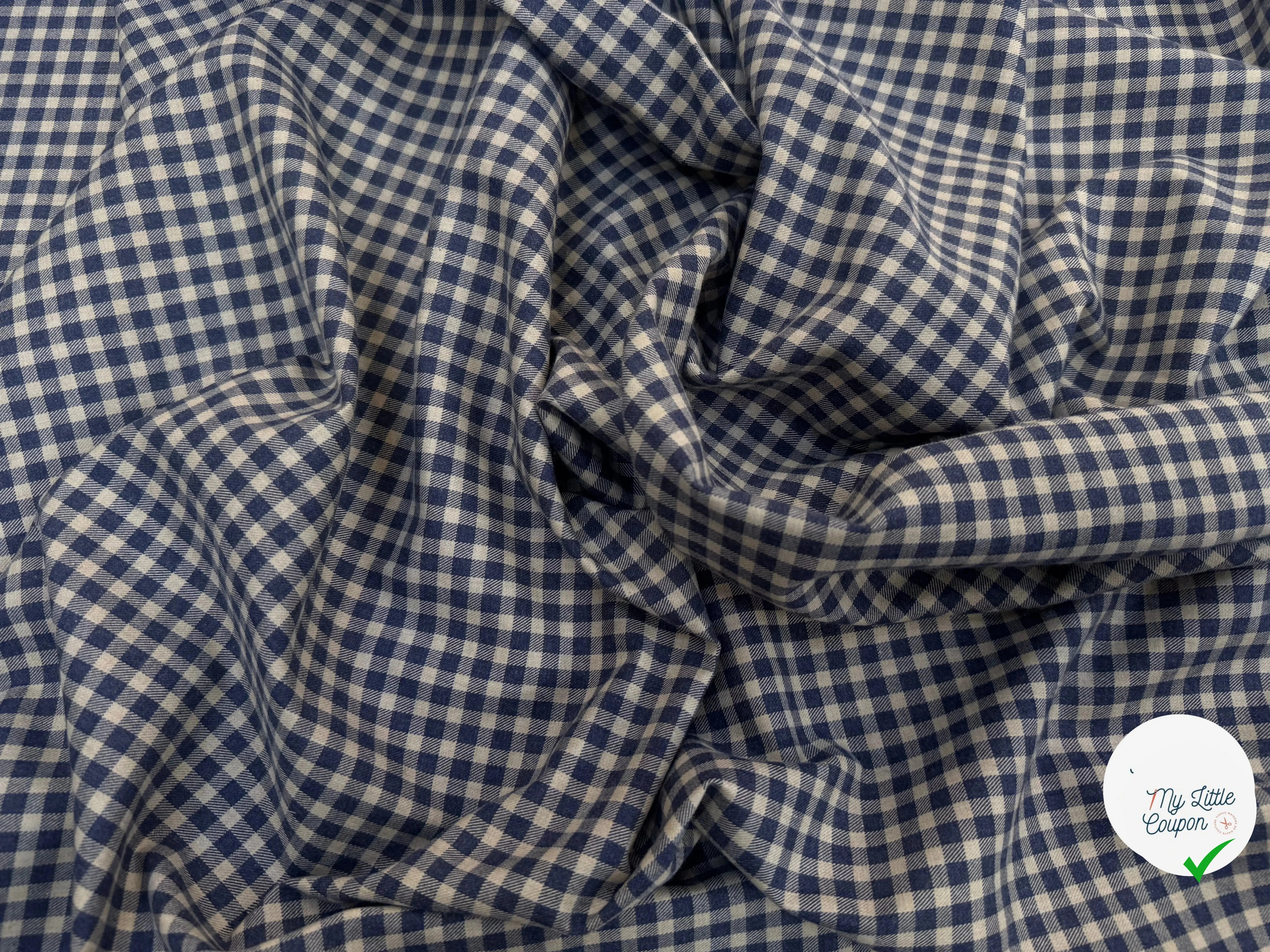 TISSU COTON TRAPPEUR PETITS CARREAUX BLEU ET BEIGE EMERISE - My Little Coupon