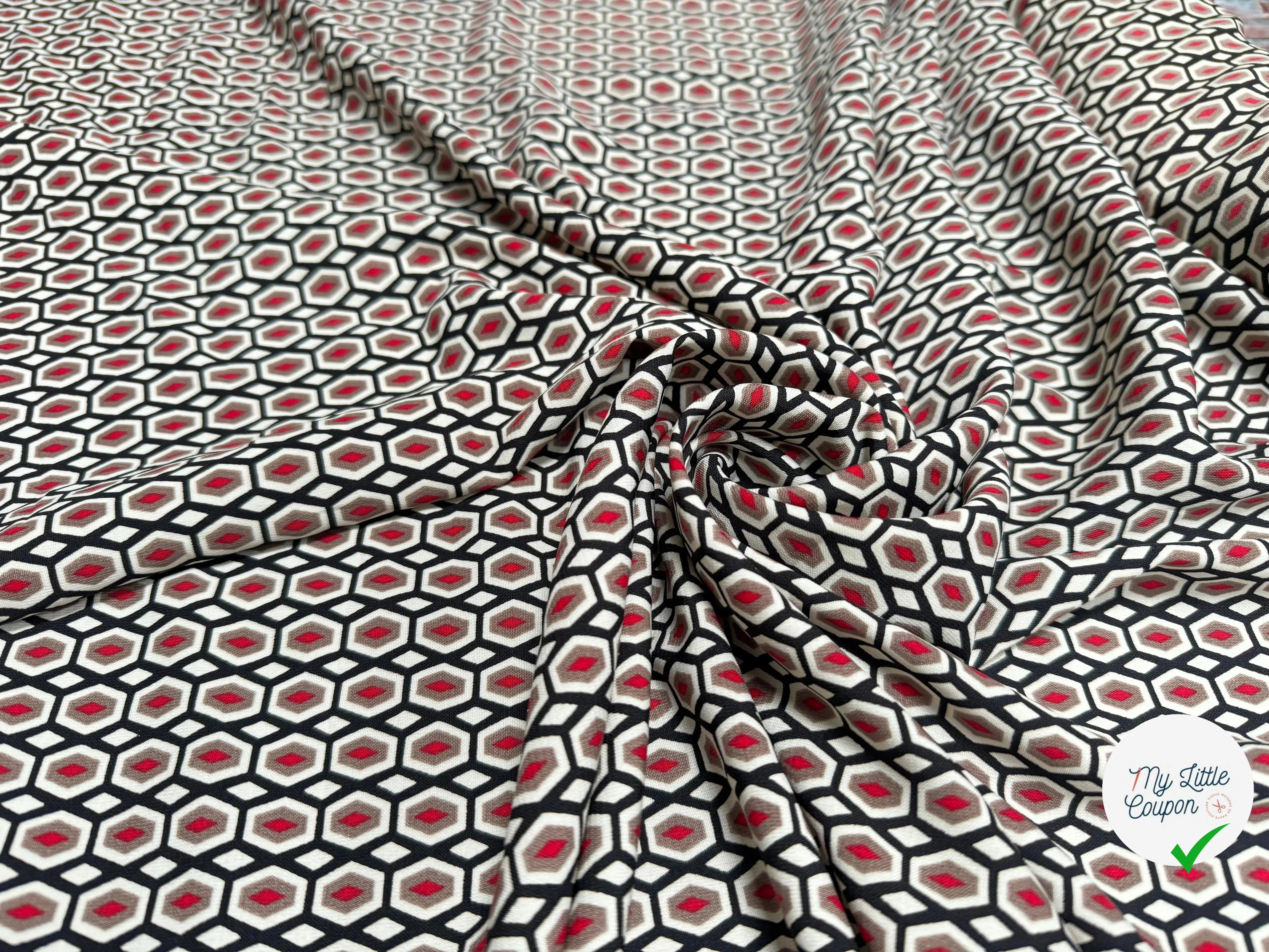 TISSU FLUIDE IMPRIMÉ MOTIFS GÉOMÉTRIQUES ORANGE ET JAUNE - My Little Coupon