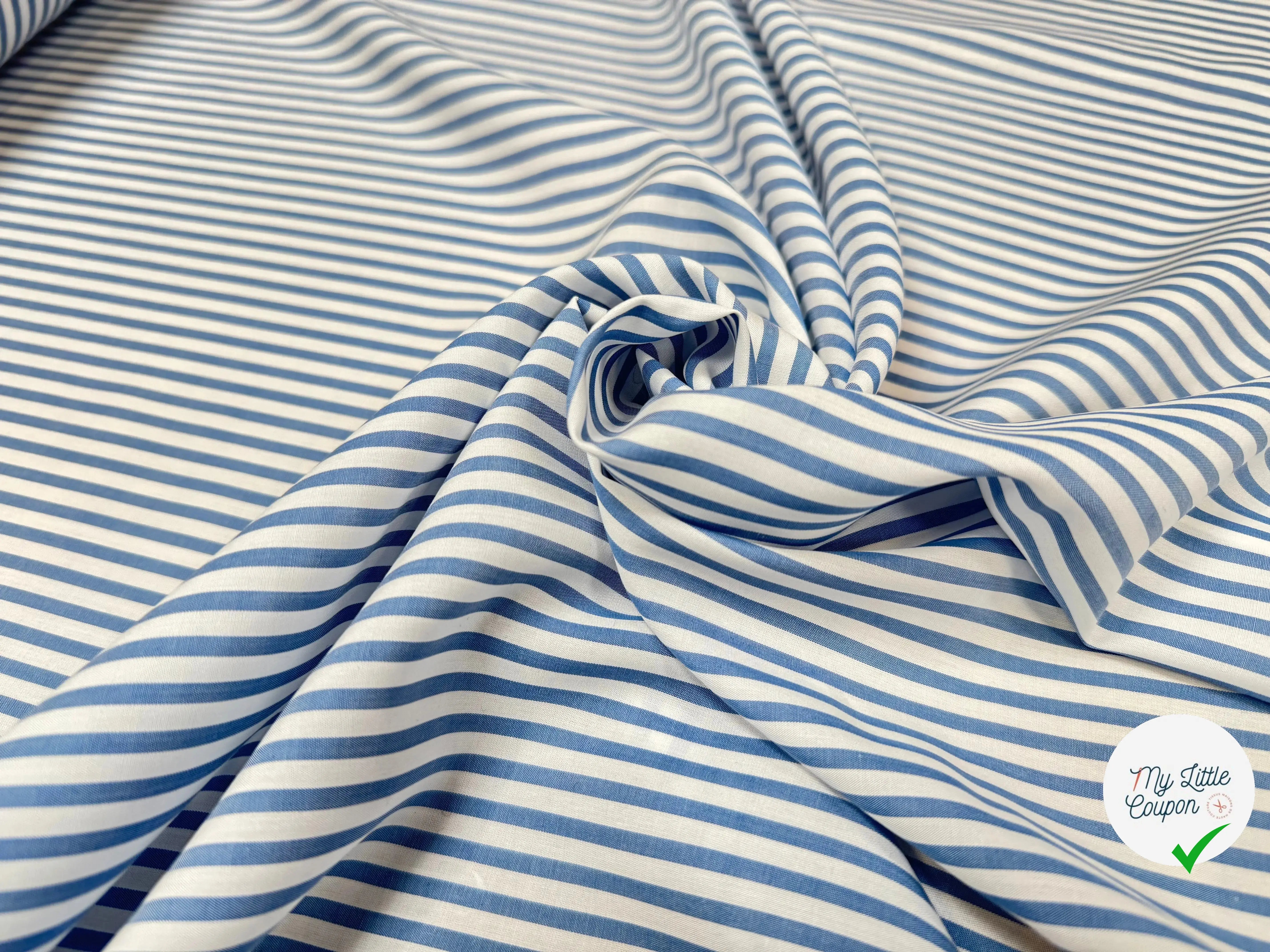TISSU POPELINE RAYURES BLEU MOYEN - My Little Coupon