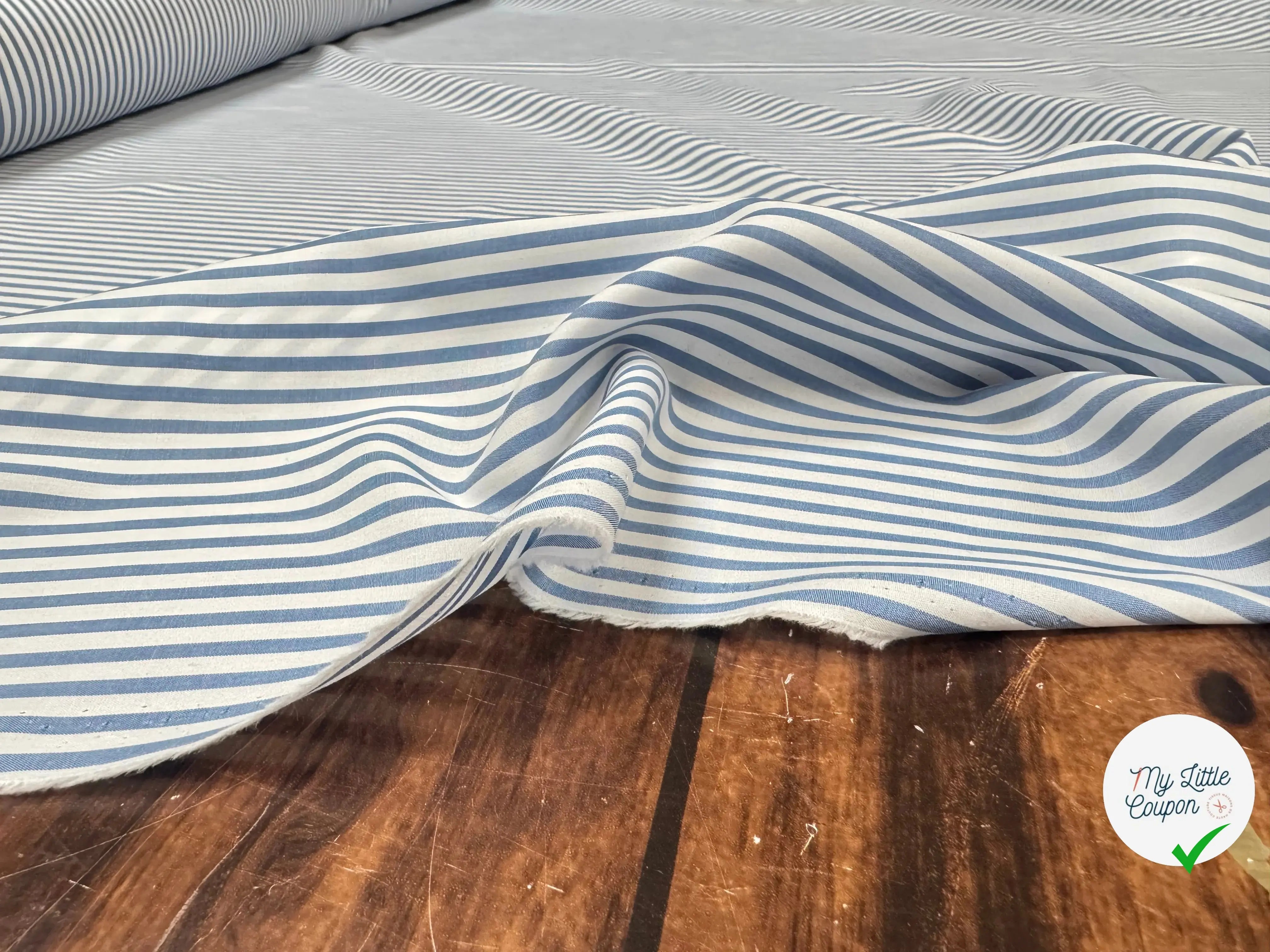 TISSU POPELINE RAYURES BLEU MOYEN - My Little Coupon