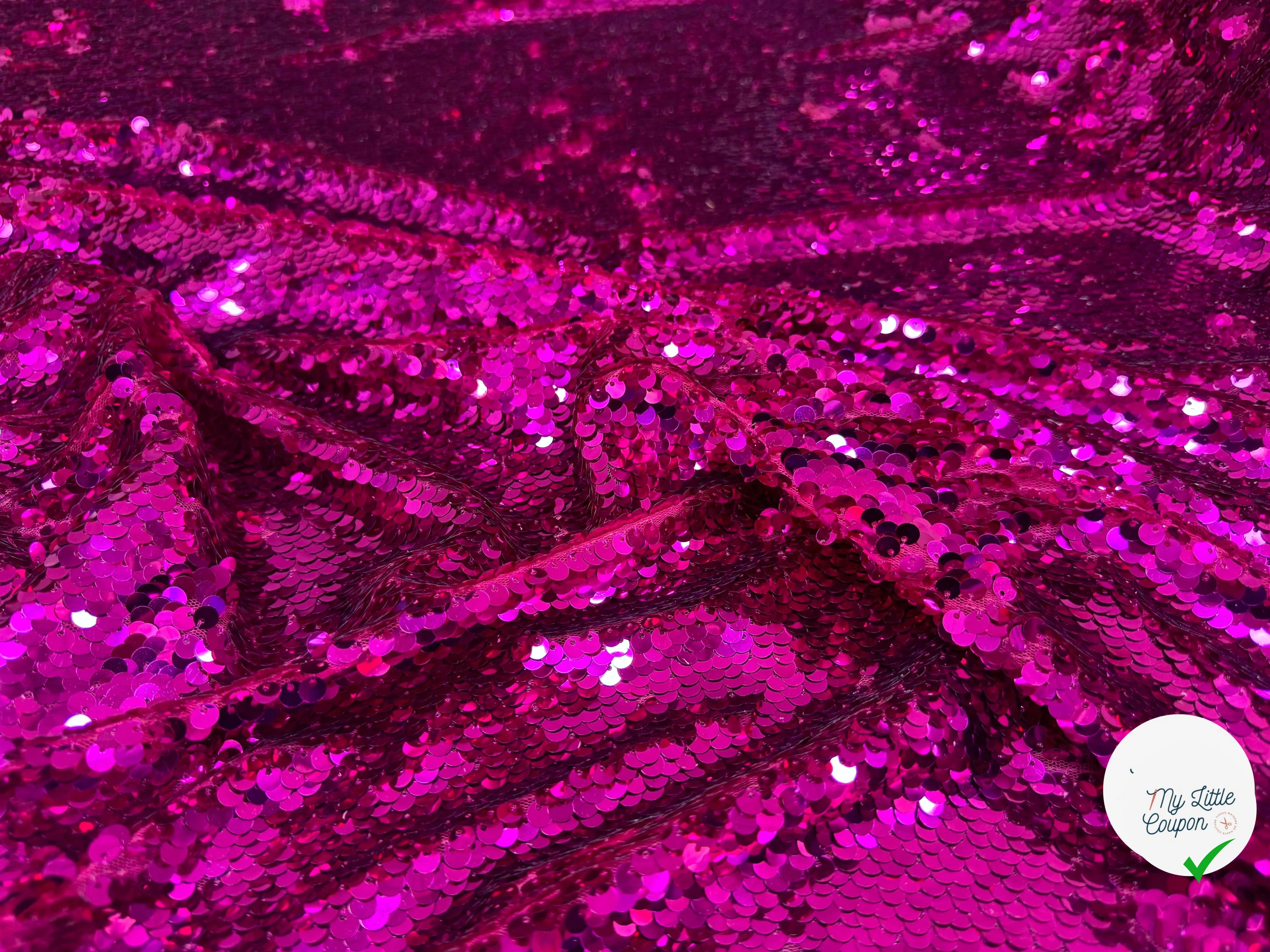 TISSU SEQUIN PAILLETTES SUR TULLE FUCHSIA - My Little Coupon