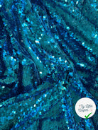TISSU SEQUIN PAILLETTES SUR TULLE TURQUOISE - My Little Coupon