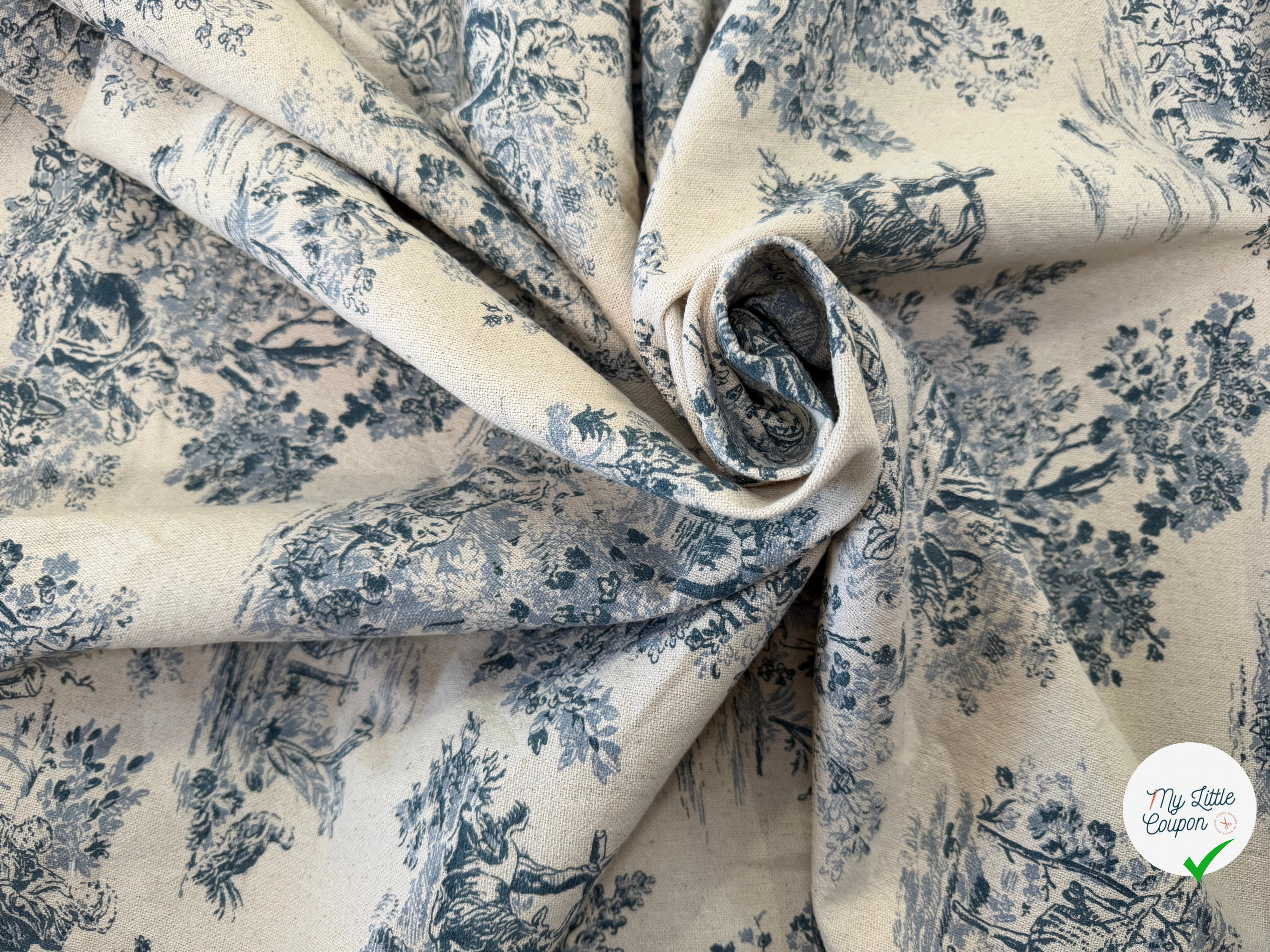 TOILE COTON GABRIELLE EFFET LIN BLEU - My Little Coupon