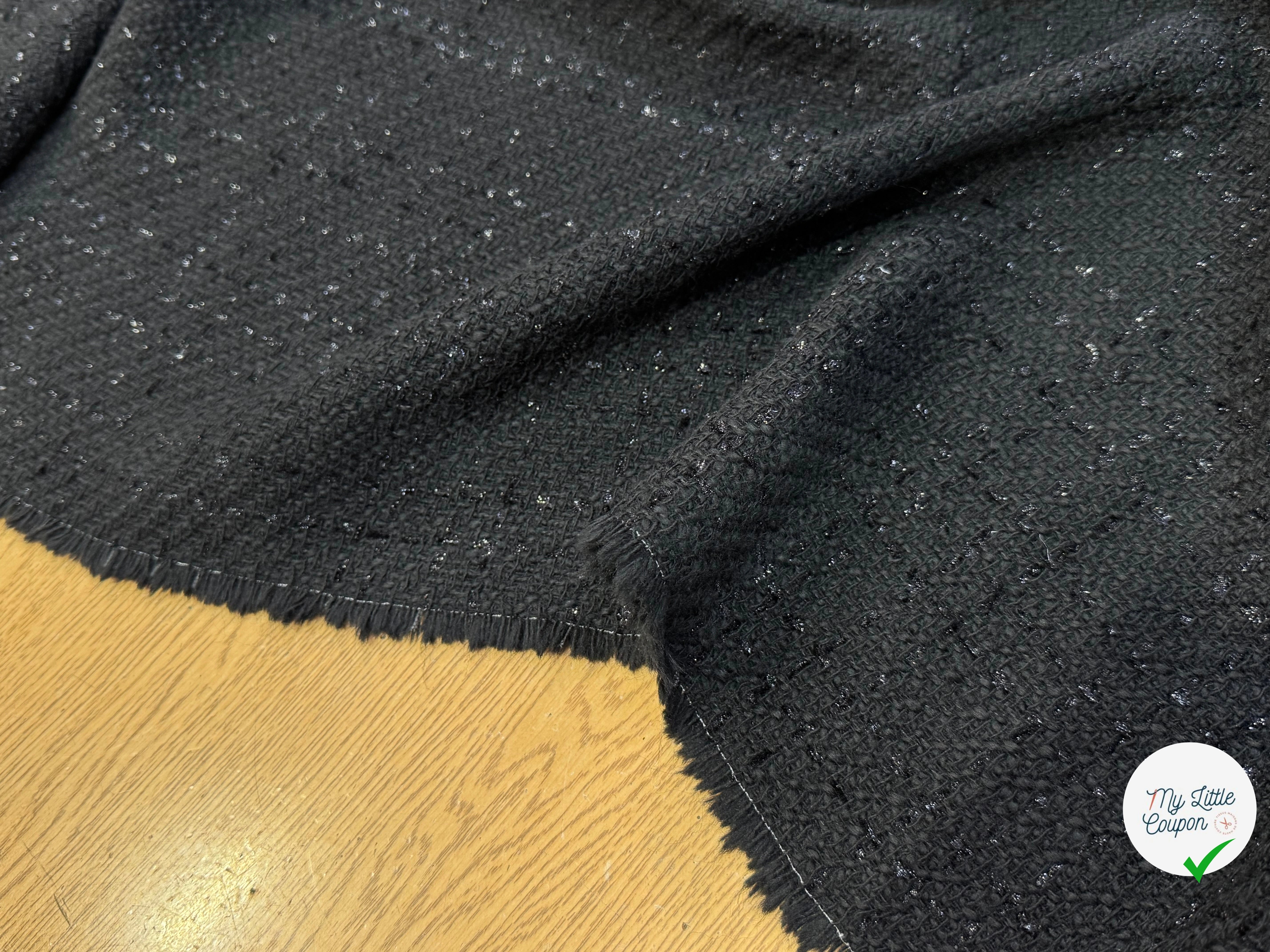 (Chute) TWEED BOUCLETTE DE LAINE NOIR 4% LUREX - My Little Coupon