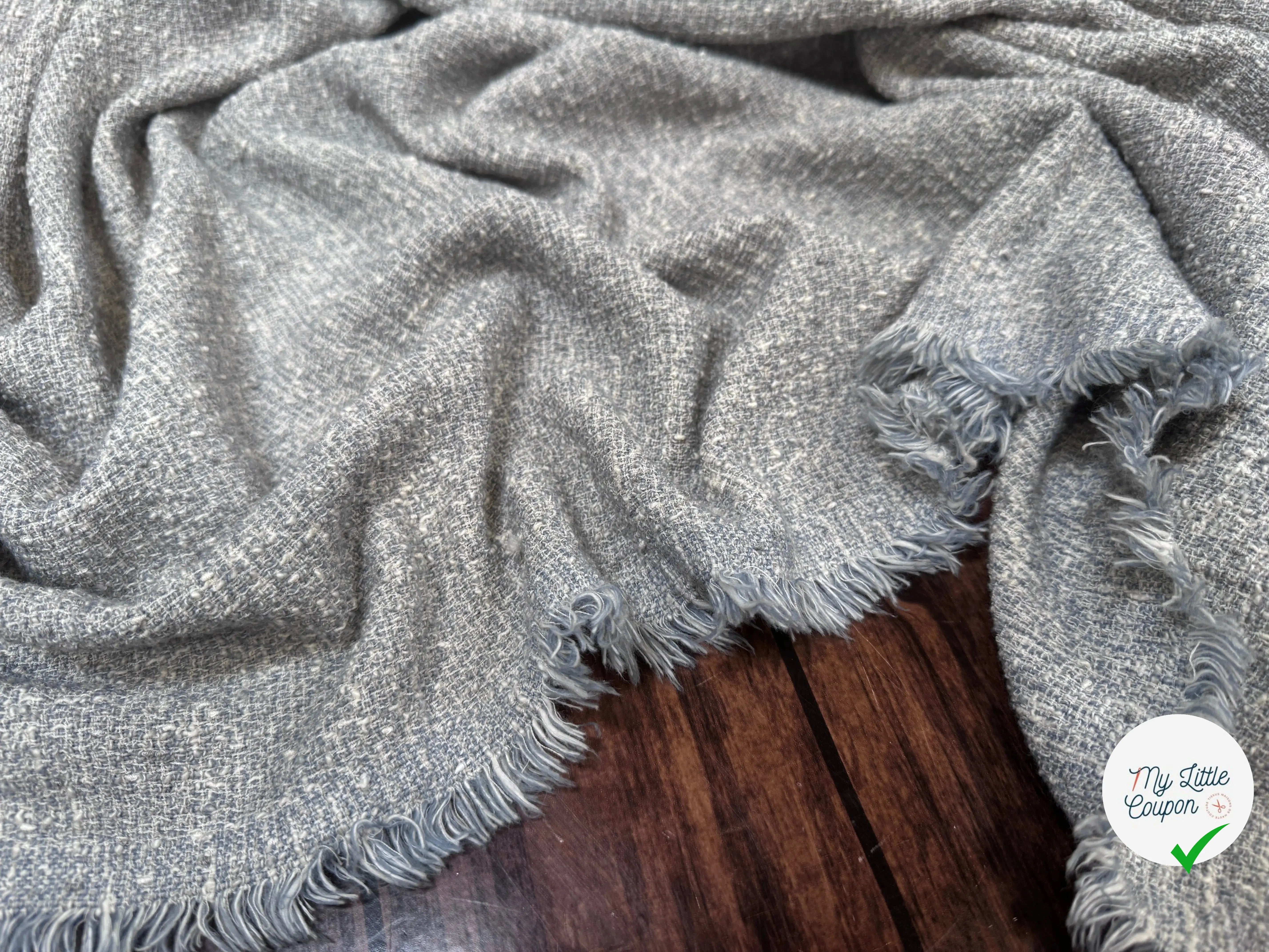 TWEED COTON FABRICATION ITALIE BLEU CLAIR - My Little Coupon