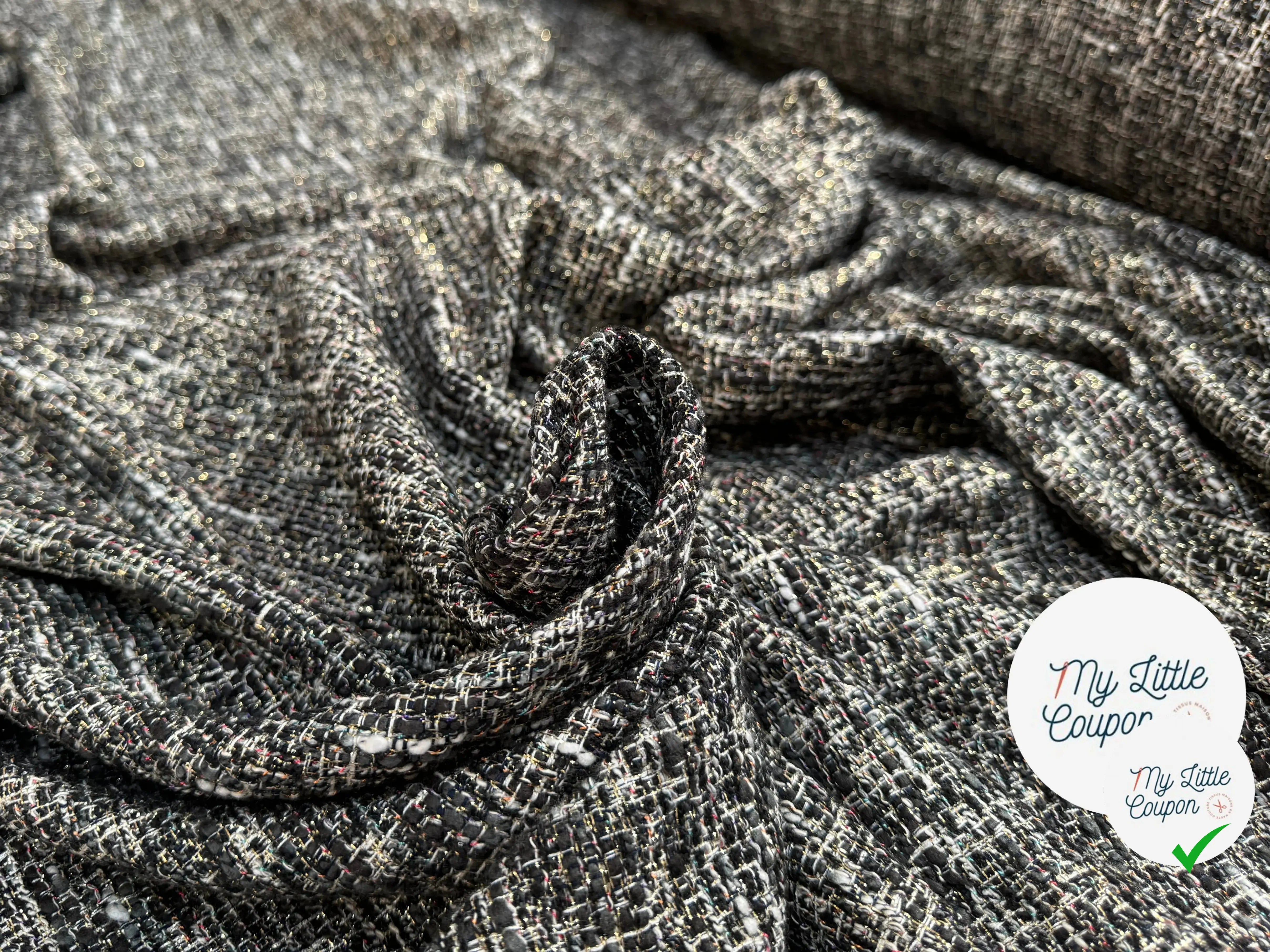 TWEED LUREX BLACK GOLD ITALIEN - My Little Coupon