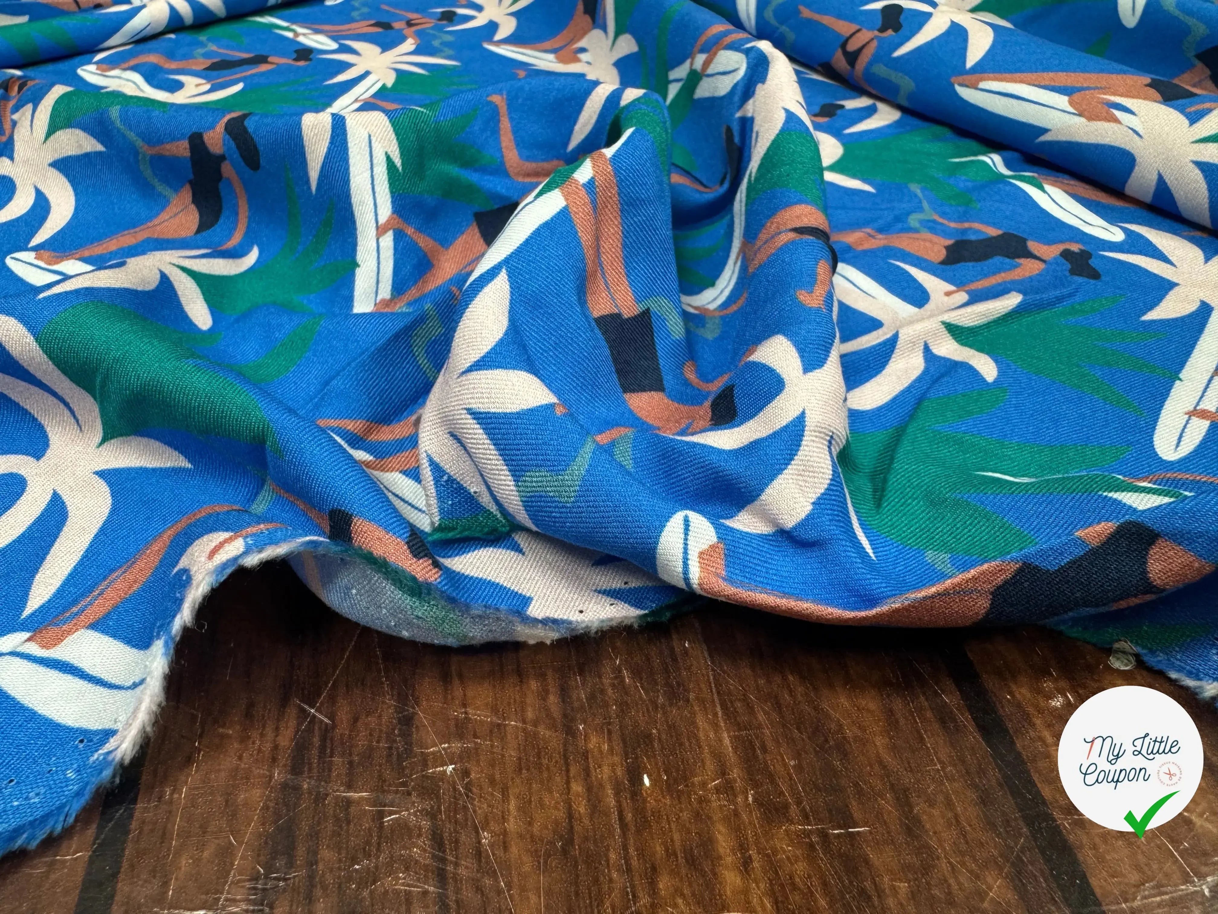 TWILL VISCOSE IMPRIME BLEU MOYEN BLEU - My Little Coupon