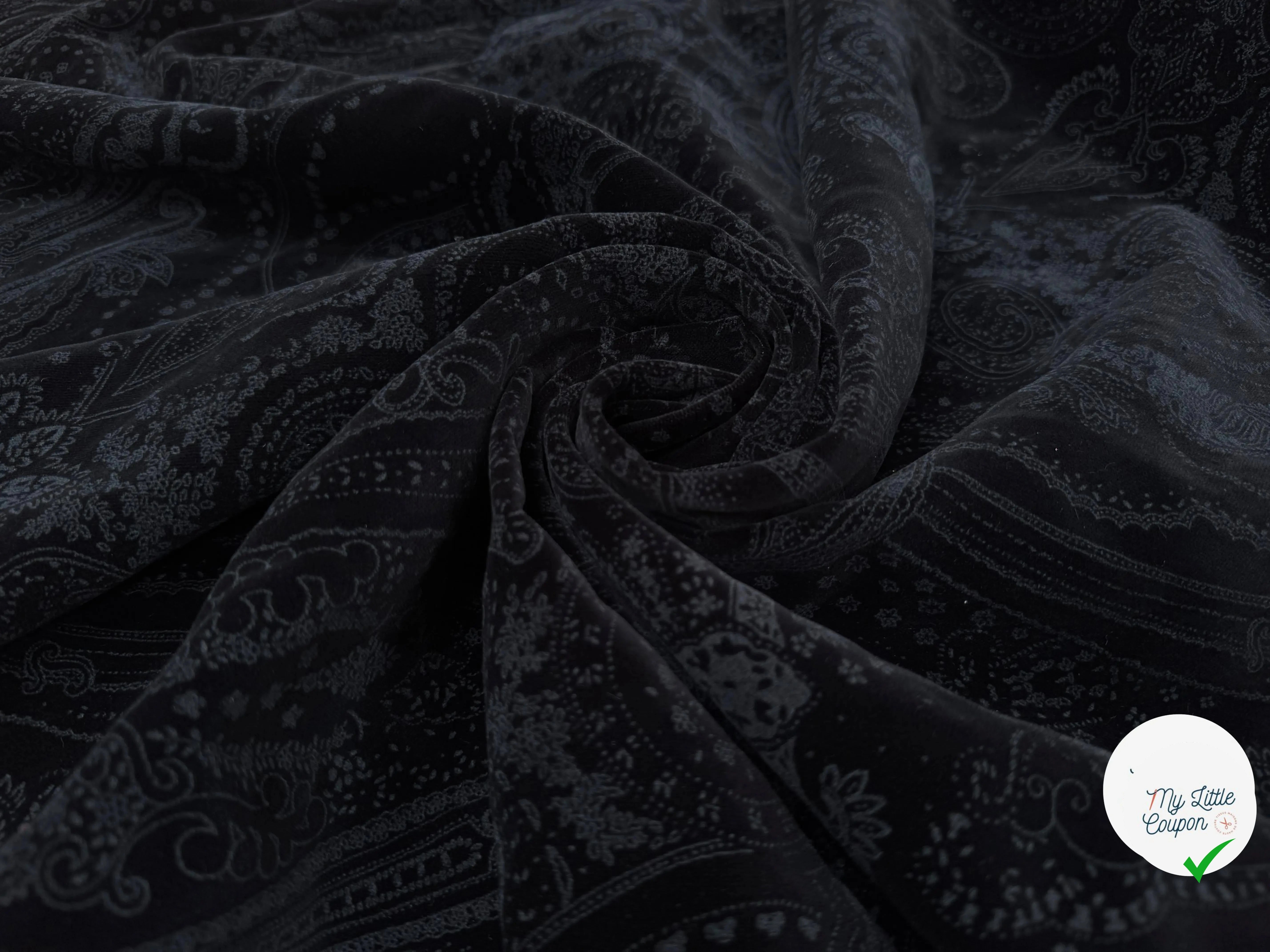 VELOURS DE COTON NOIR MOTIF ESPRIT PERSAN - My Little Coupon