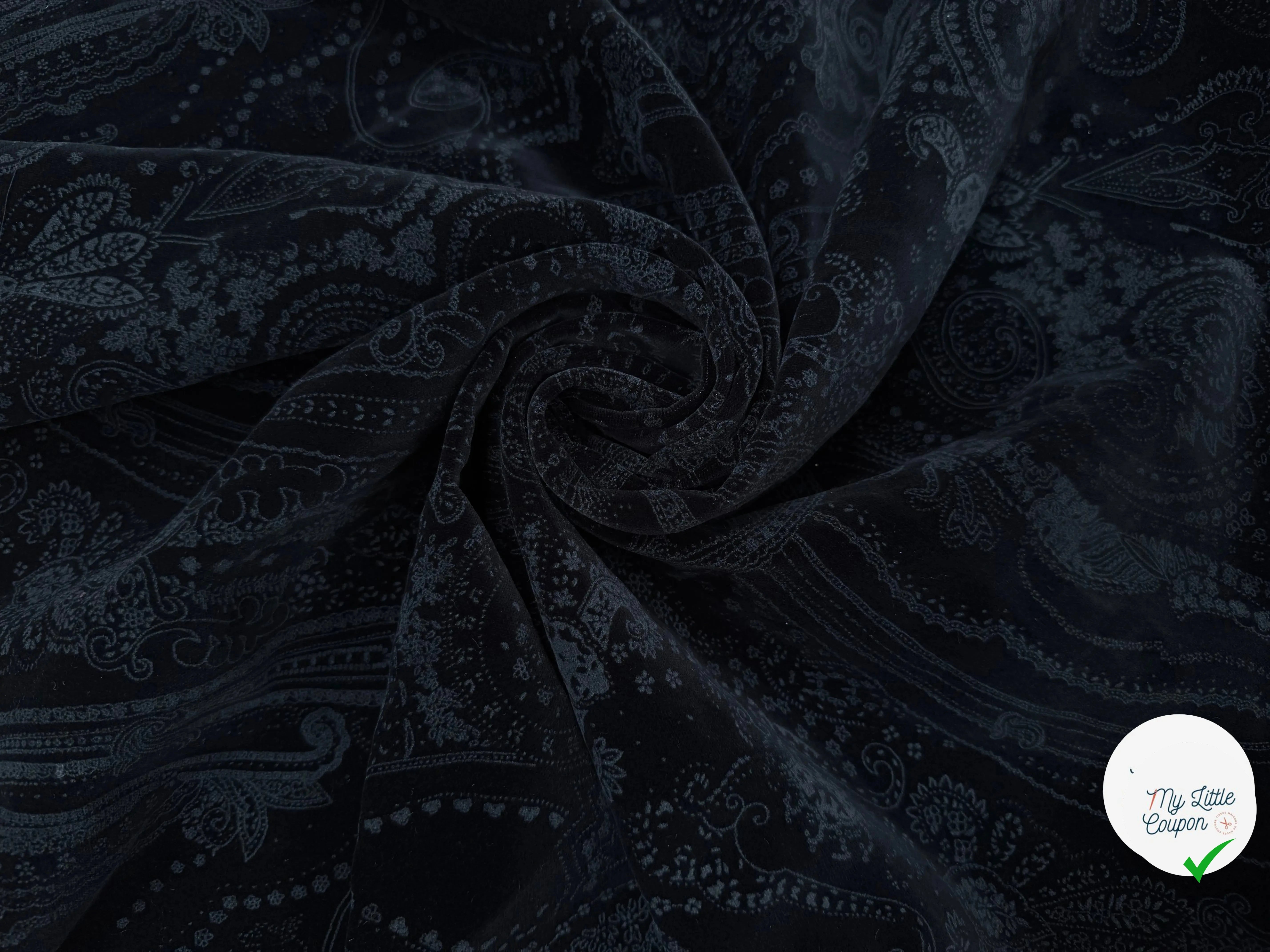 VELOURS DE COTON NOIR MOTIF ESPRIT PERSAN - My Little Coupon