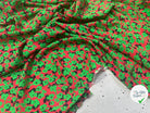 VISCOSE À FOND ROUGE AVEC MOTIFS FLORAUX VERTS - My Little Coupon