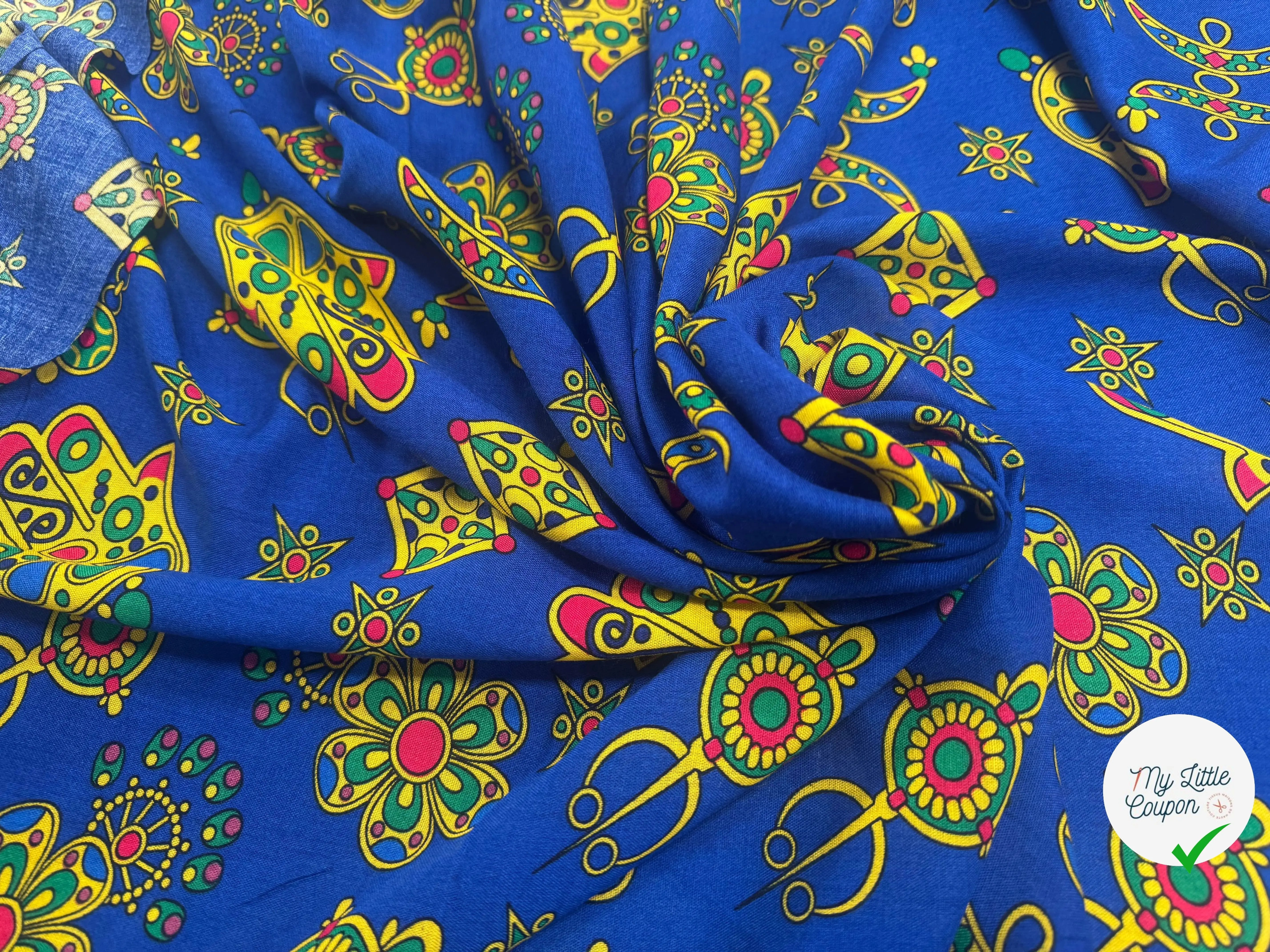 VISCOSE ARLEQUIN AVEC MOTIFS MAINS FOND BLEU - My Little Coupon