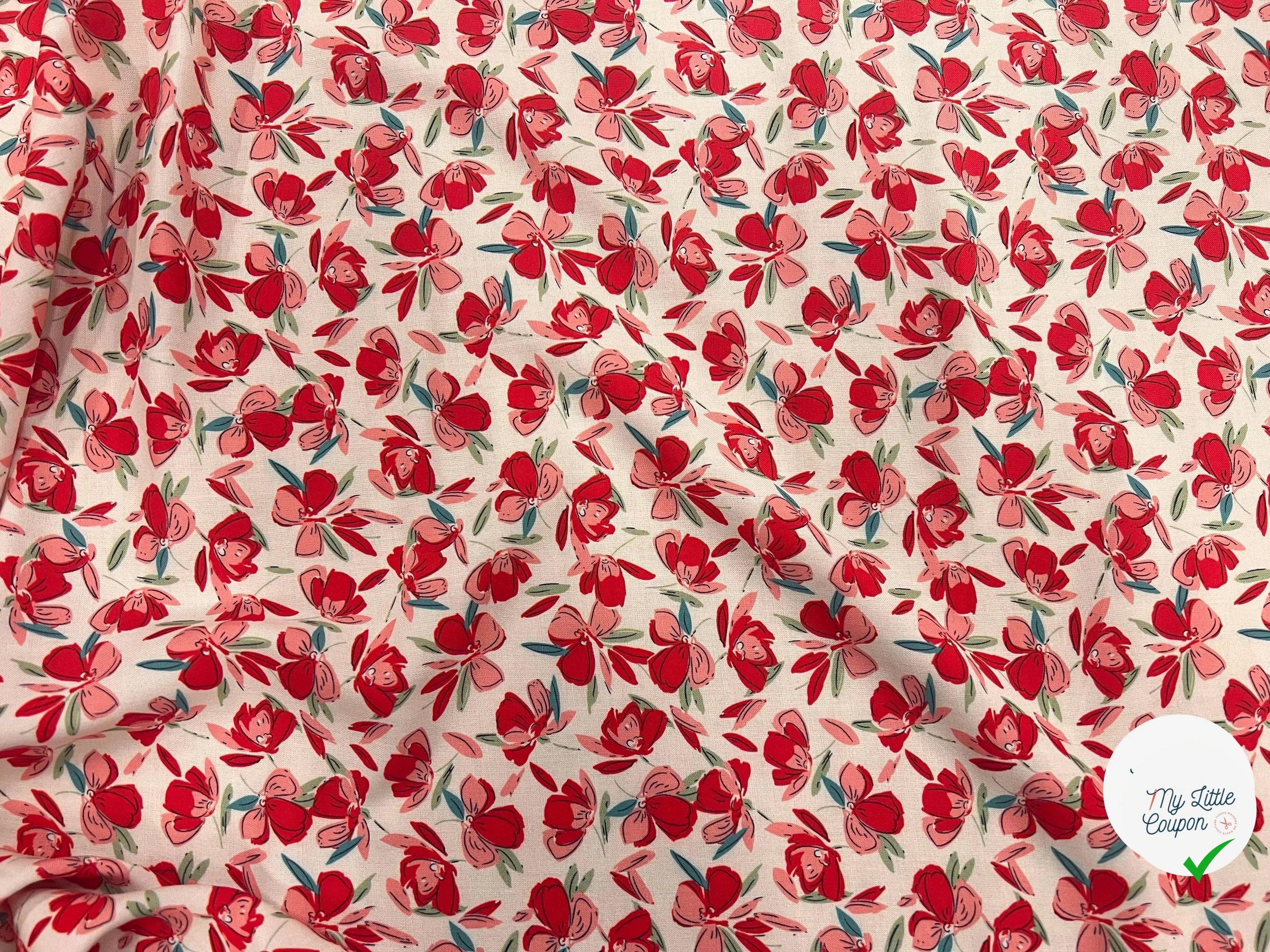 VISCOSE BLOSSOM ÉCRU ROUGE PRINT - My Little Coupon