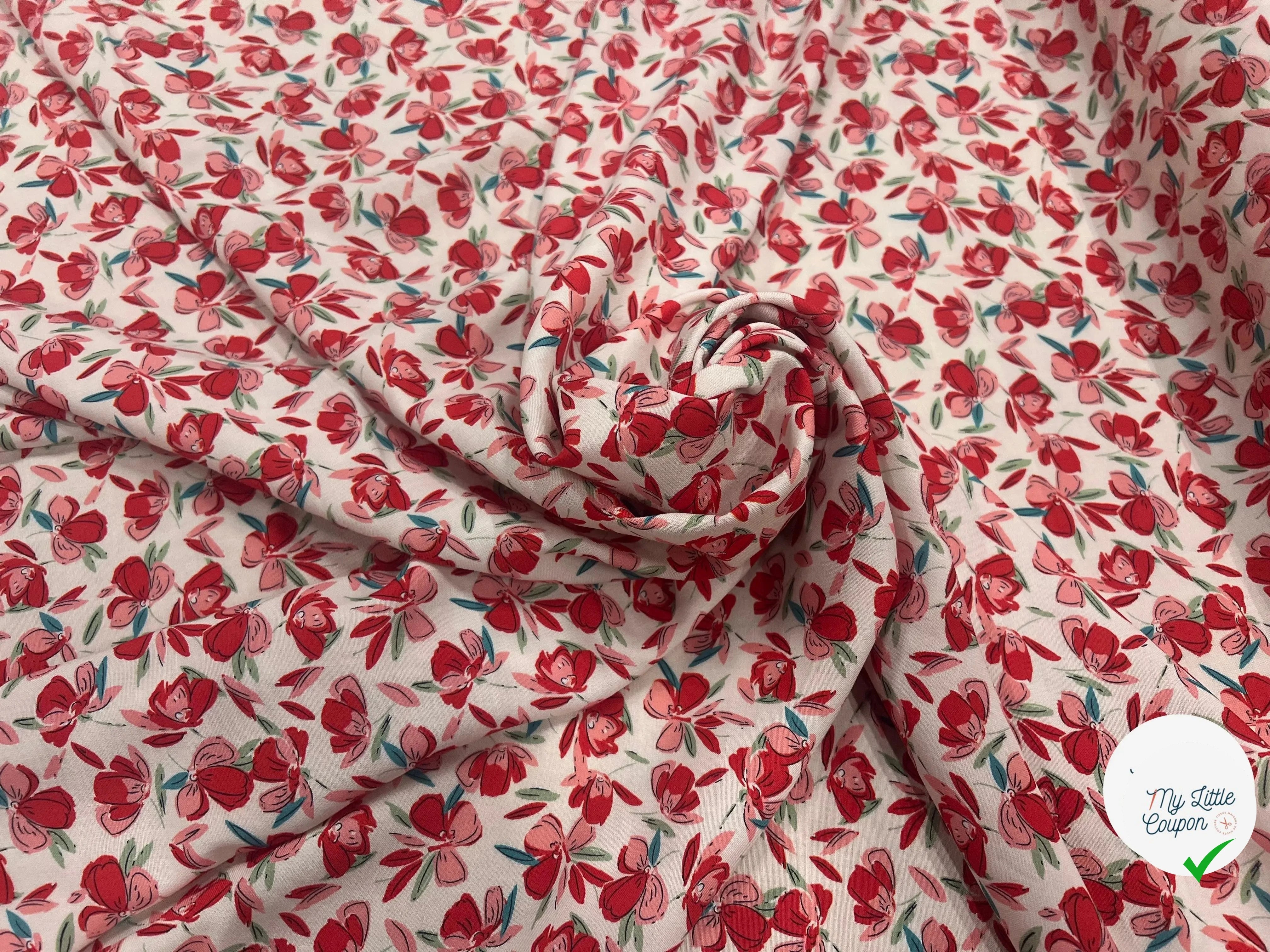 VISCOSE BLOSSOM ÉCRU ROUGE PRINT - My Little Coupon