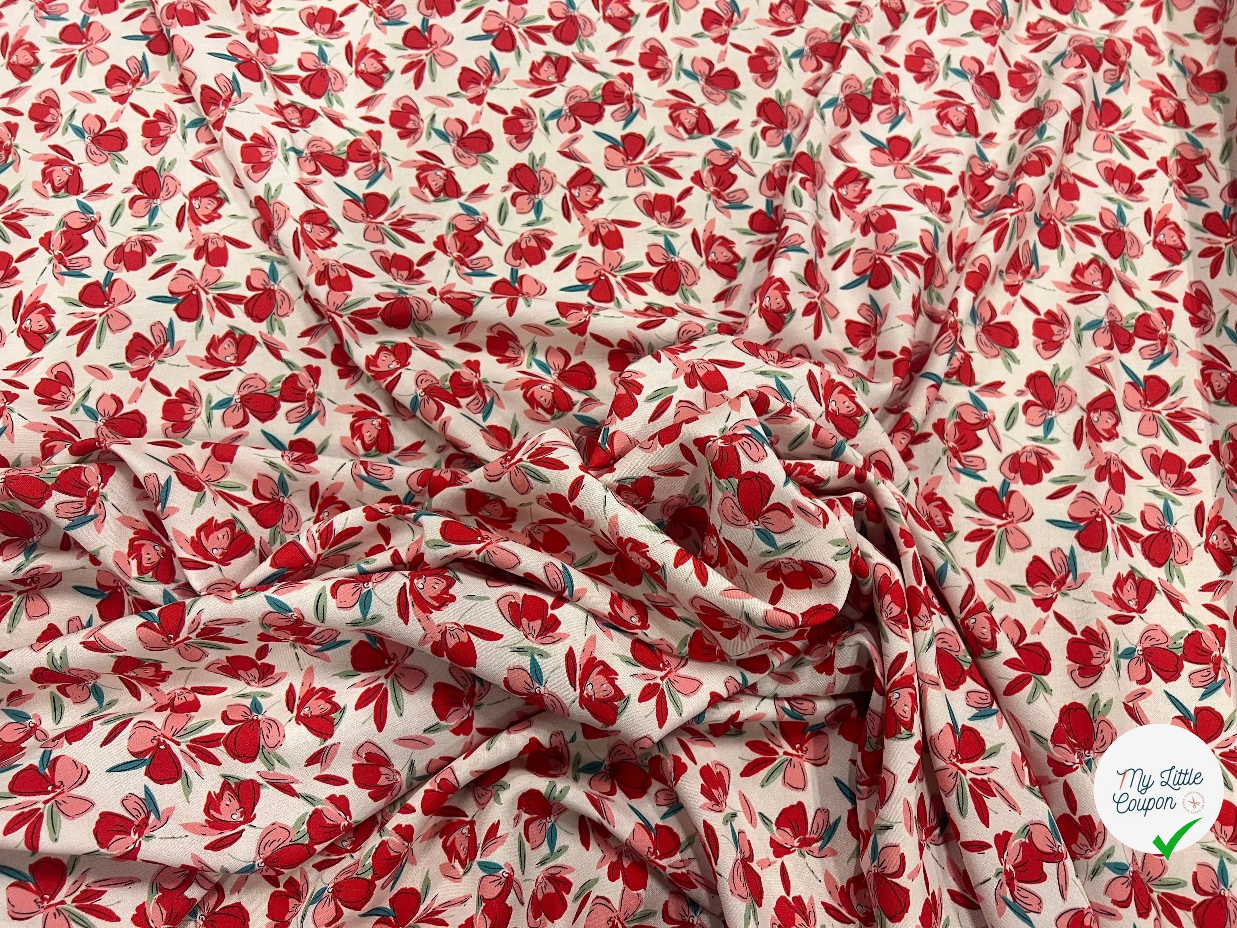 VISCOSE BLOSSOM ÉCRU ROUGE PRINT - My Little Coupon