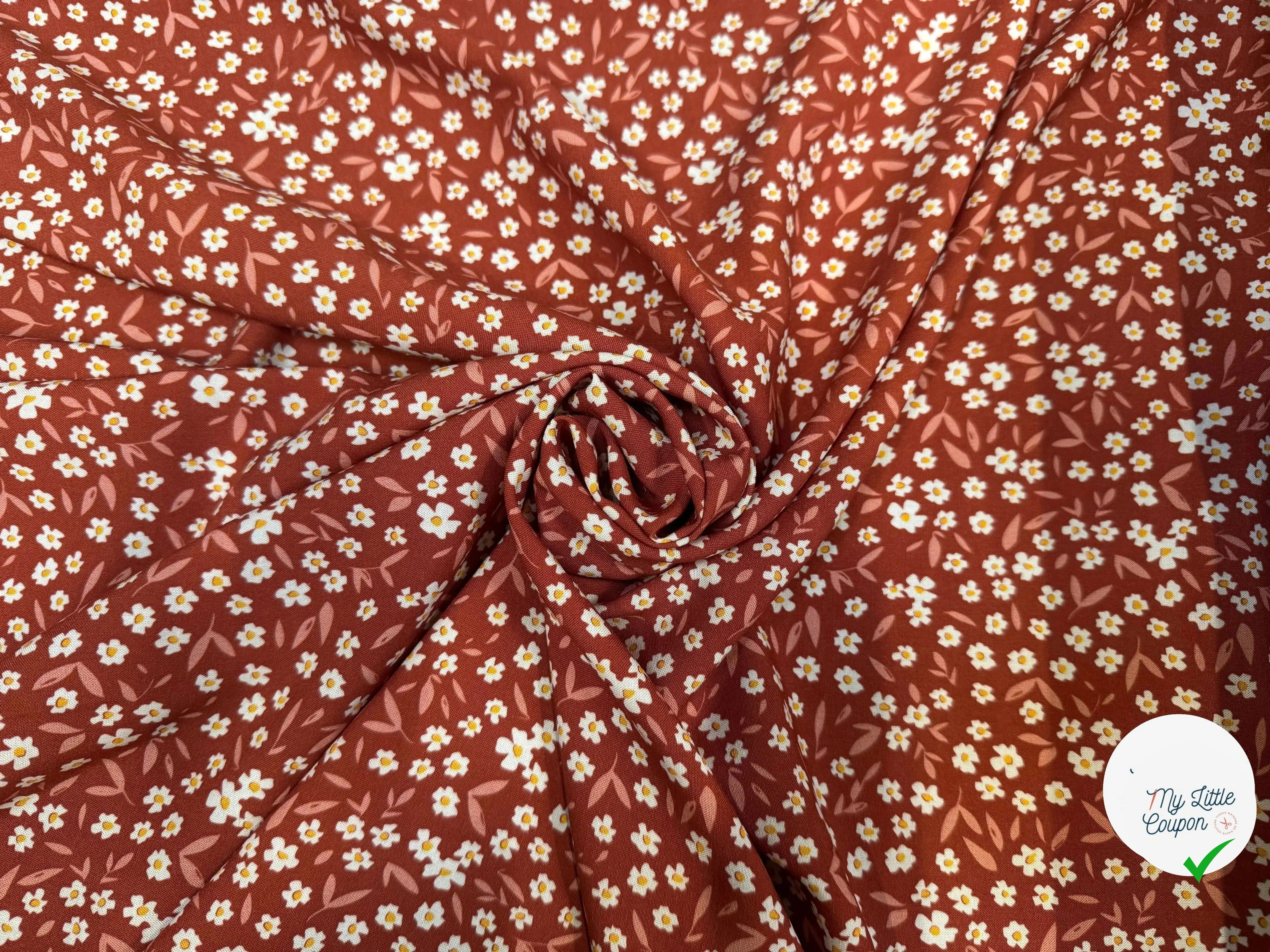 VISCOSE ECOVERO™ LENZING™ IMPRIMÉ FLEURETTE TERRACOTA - My Little Coupon