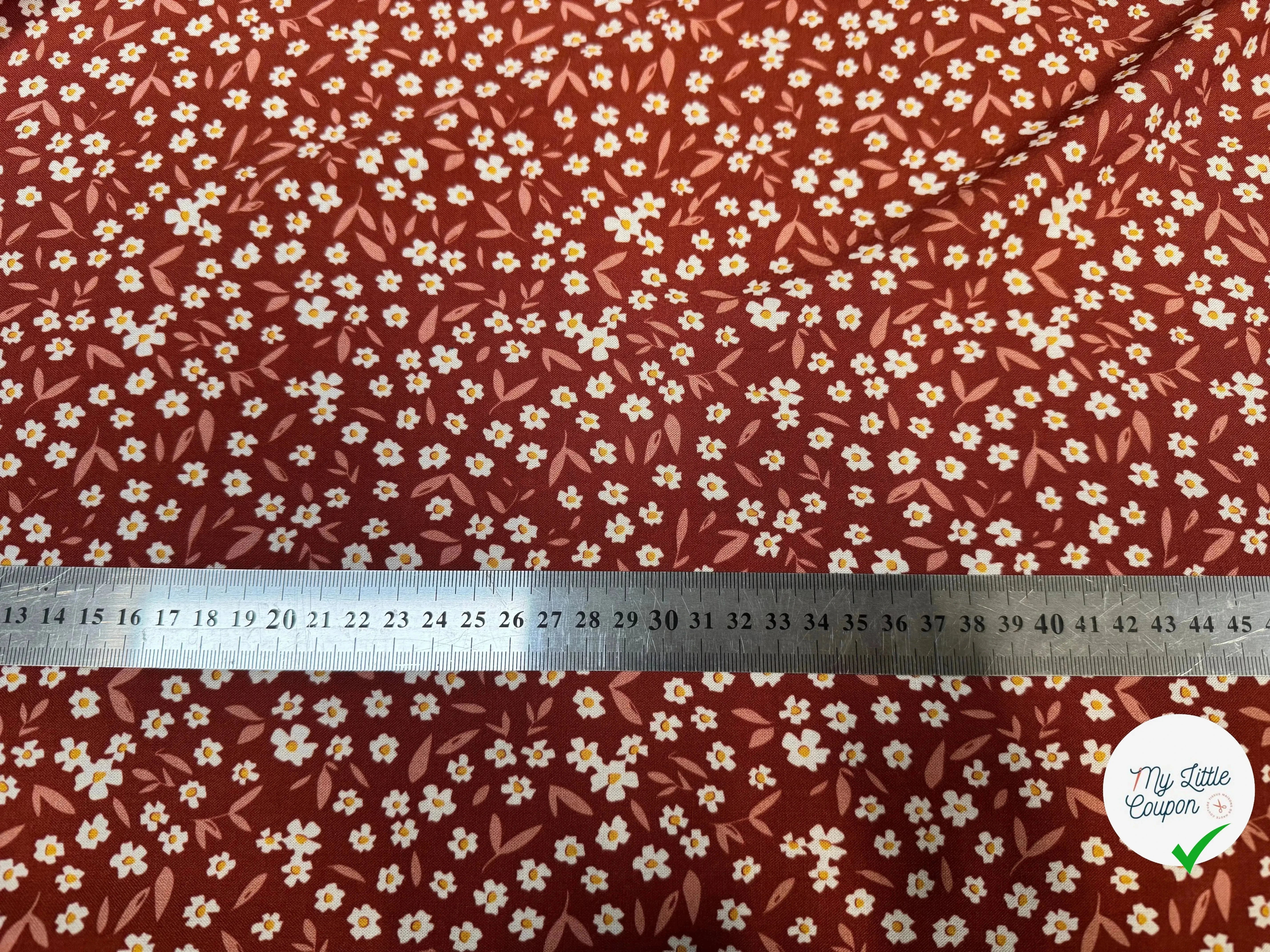 VISCOSE ECOVERO™ LENZING™ IMPRIMÉ FLEURETTE TERRACOTA - My Little Coupon