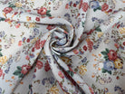 VISCOSE EFFET LIN FOND BLEU MOTIFS FLEURS - My Little Coupon