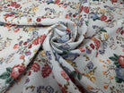VISCOSE EFFET LIN FOND BLEU MOTIFS FLEURS - My Little Coupon