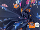 VISCOSE FOND MARINE FLEURS ORANGE VIOLET & BLEU - My Little Coupon