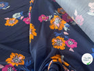 VISCOSE FOND MARINE FLEURS ORANGE VIOLET & BLEU - My Little Coupon
